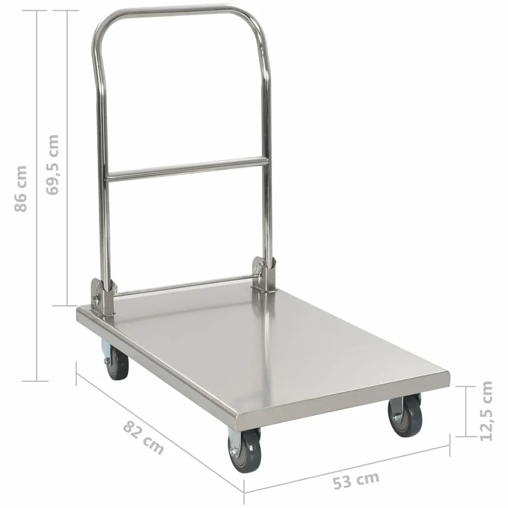 Générique Wózek platformowy 82x53x86 cm ze stali nierdzewnej, składany , pojemność 200 kg, do ciężkiego transportu, kuchni, hotelu, magazynu, 2 kółek obrotowych i 2 stałych