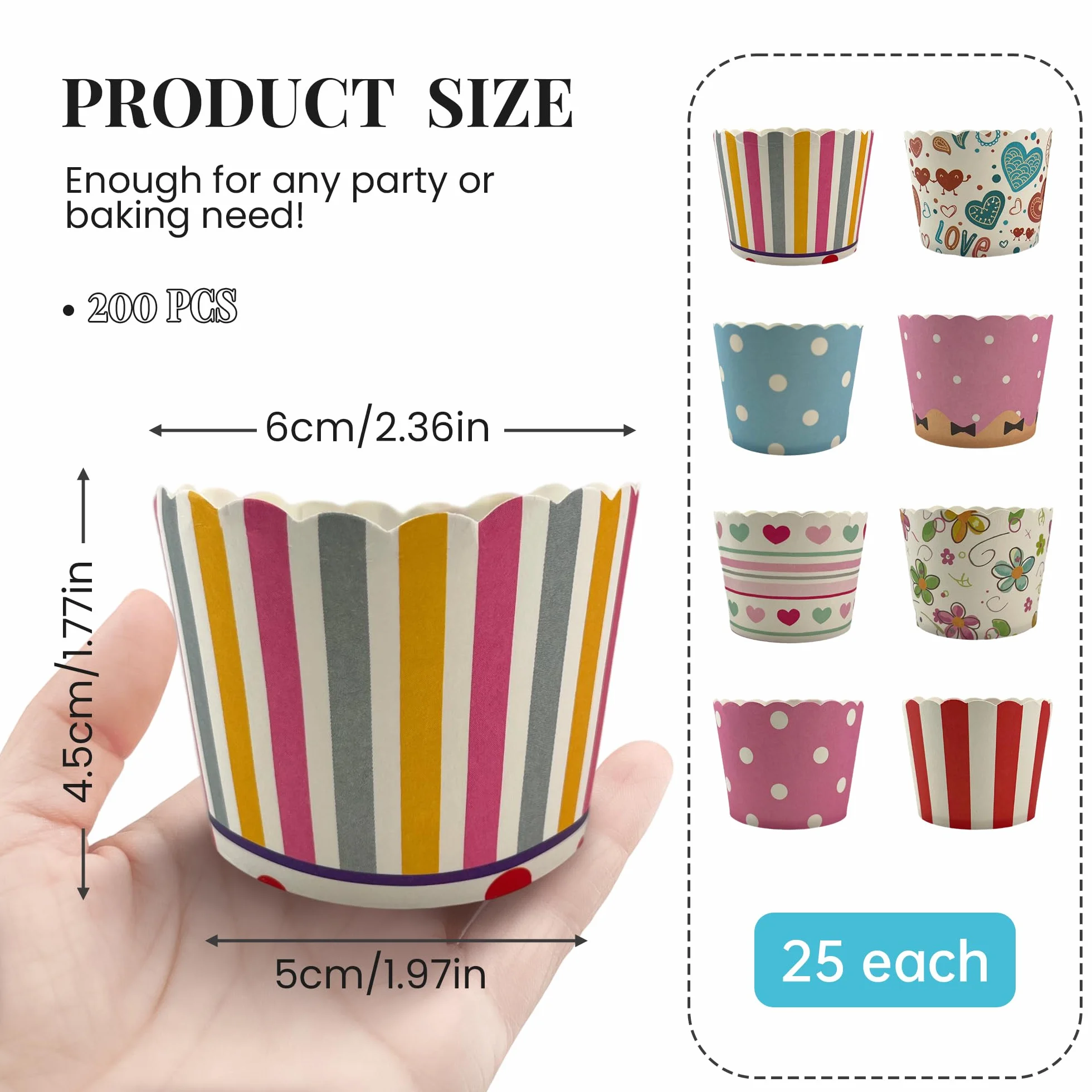 200 sztuk papierowych foremek do babeczek, kubków do lodów, mini muffinek, gofrów, na wesele
