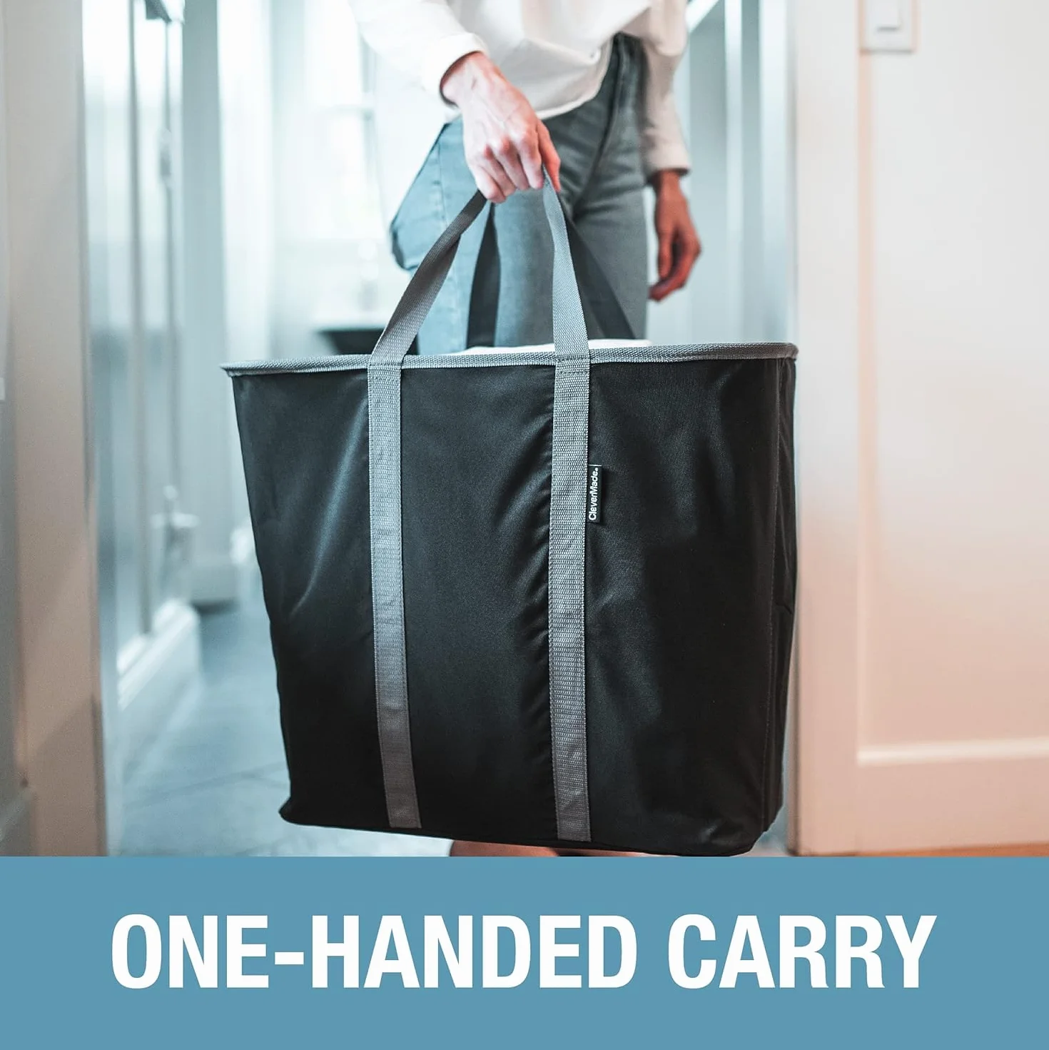 CleverMade składany kosz na ubrania, duży składany kosz na ubrania, torba na szelki, torba do noszenia na co dzień, XL Pop-Up Caddy z uchwytami, kremowy/grafitowy, 2 sztuki