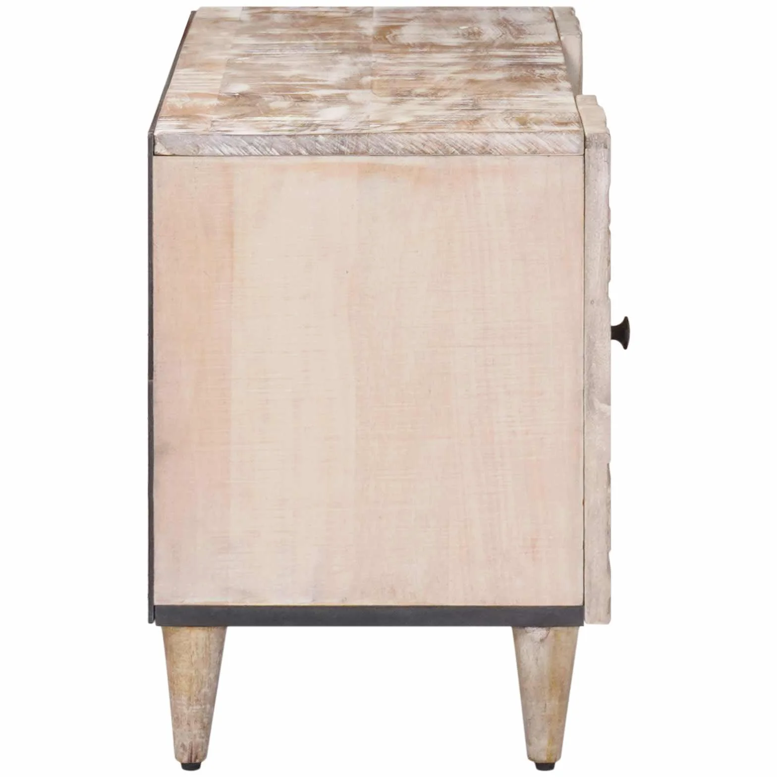 Szafka TV biała z litego drewna mango, 105 x 33,5 x 46 cm, z miejscem do przechowywania i półką do salonu, kina domowego, telewizora, odbiornika, konsoli do gier i akcesoriów