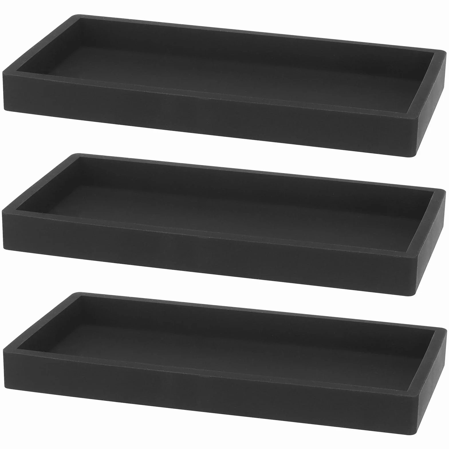 3 x taca ?azienkowa, czarna, silikon, 20 x 10 cm, silikonowa toaletka, taca dekoracyjna, prostok?tna, blat roboczy, taca na ?wiece, myd?o, kosmetyki, bi?uteri?, ro?lin?, 3 szt