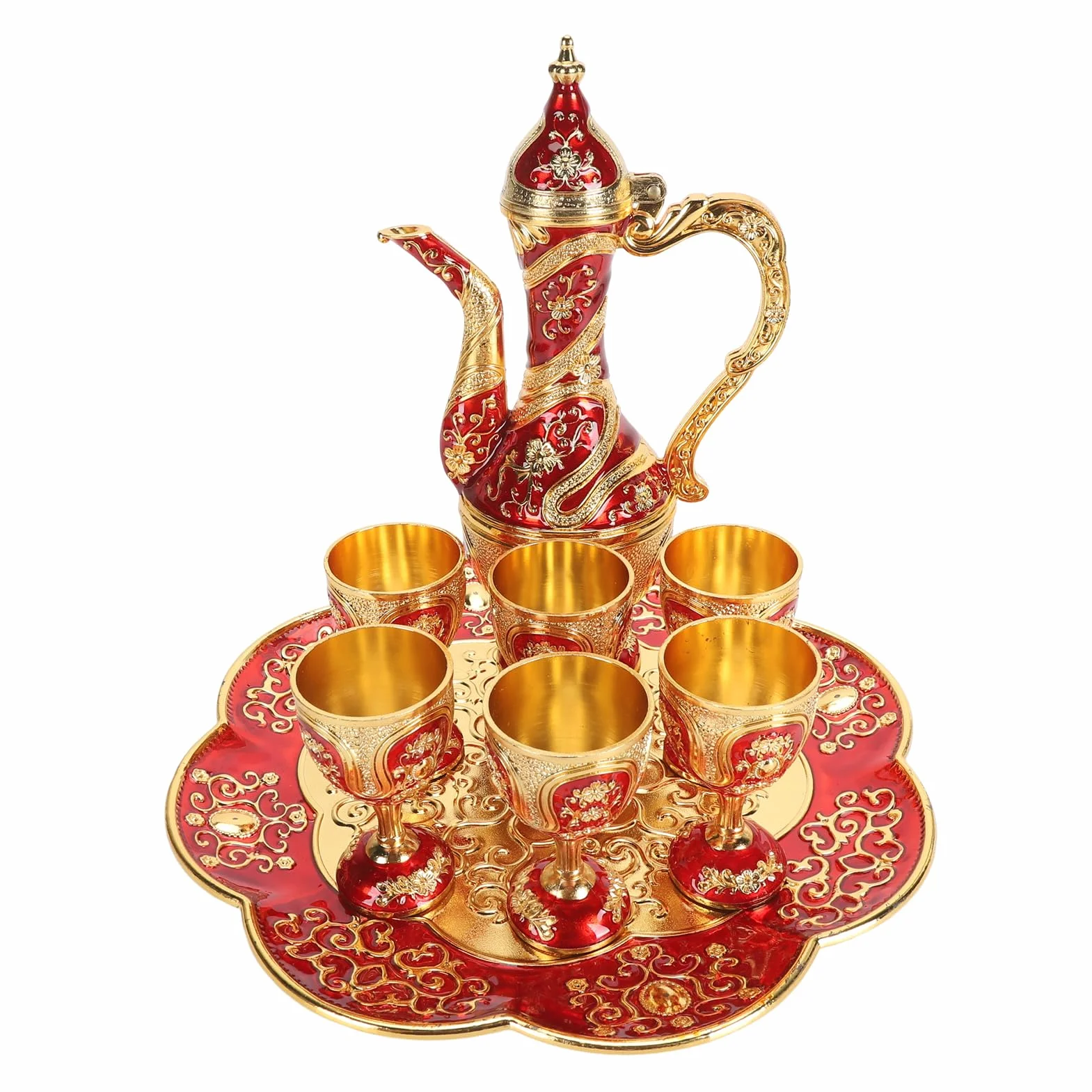 Naroote Turecki Zestaw Herbaty, Turecki Zestaw Herbaciany dla Dorosłych Cynk Stop Herbaty Łatwa Czyste, Eleganckie Trwałe Vintage Turkish Tea Zetek Złoty Niebieski z tacą na herbatę do Kawiarni