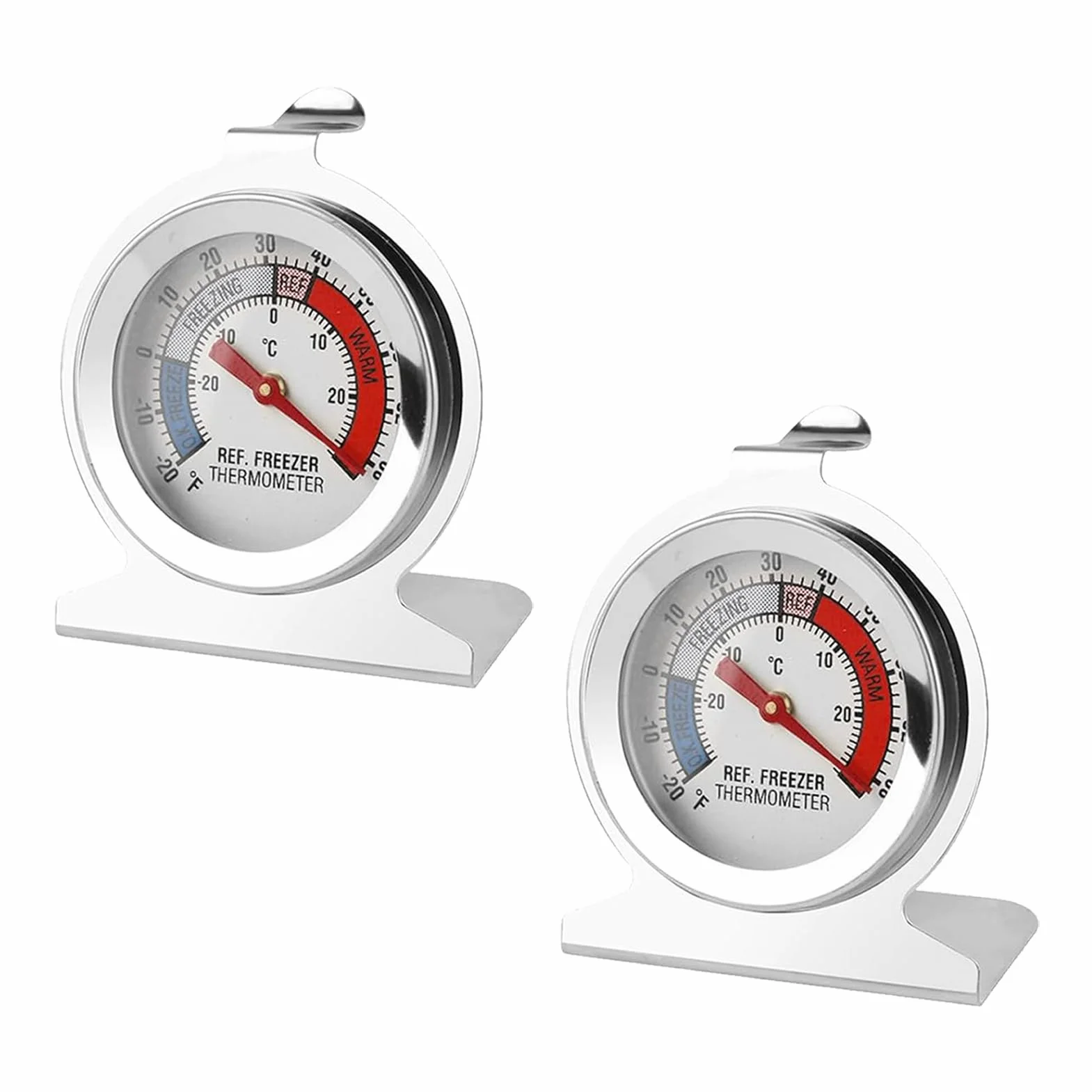 2 sztuki termometr na lodówkę, termometr do zamrażarki na lodówkę, ze stali nierdzewnej z hakiem, rozmiar od -30°C do 30°C (-20°F do 80°F), idealny do lodówki, zamrażarki, restauracji i kuchni