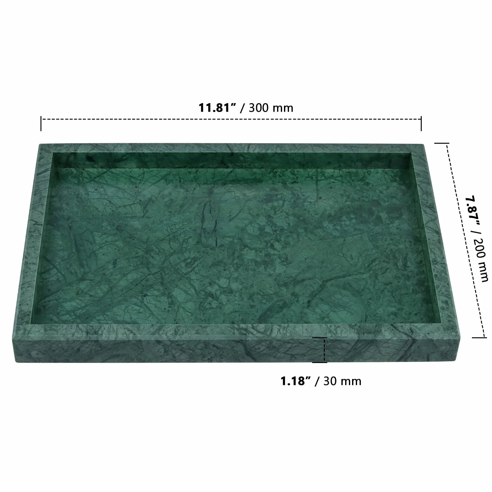 Marmurowa taca 30x20x3 cm zielona prostokątna deska do serwowania organizer na kosmetyki