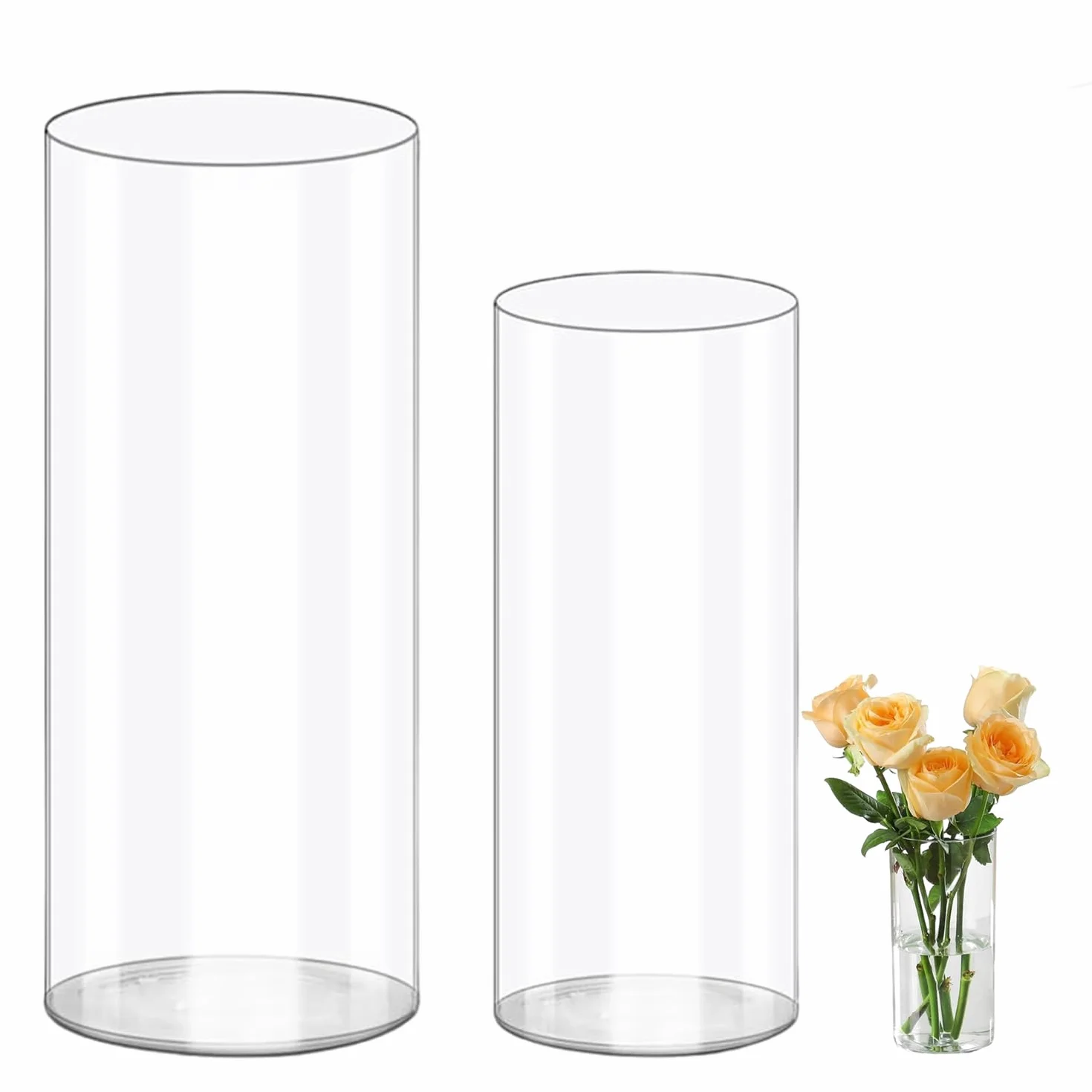 2 x akrylowy wazon, przezroczyste plastikowe wazony na kwiaty, cylindryczny wazon na kwiaty do świecznika, aranżacja kwiatowa, dom, ślub (20 x 10 i 25 x 12 cm)