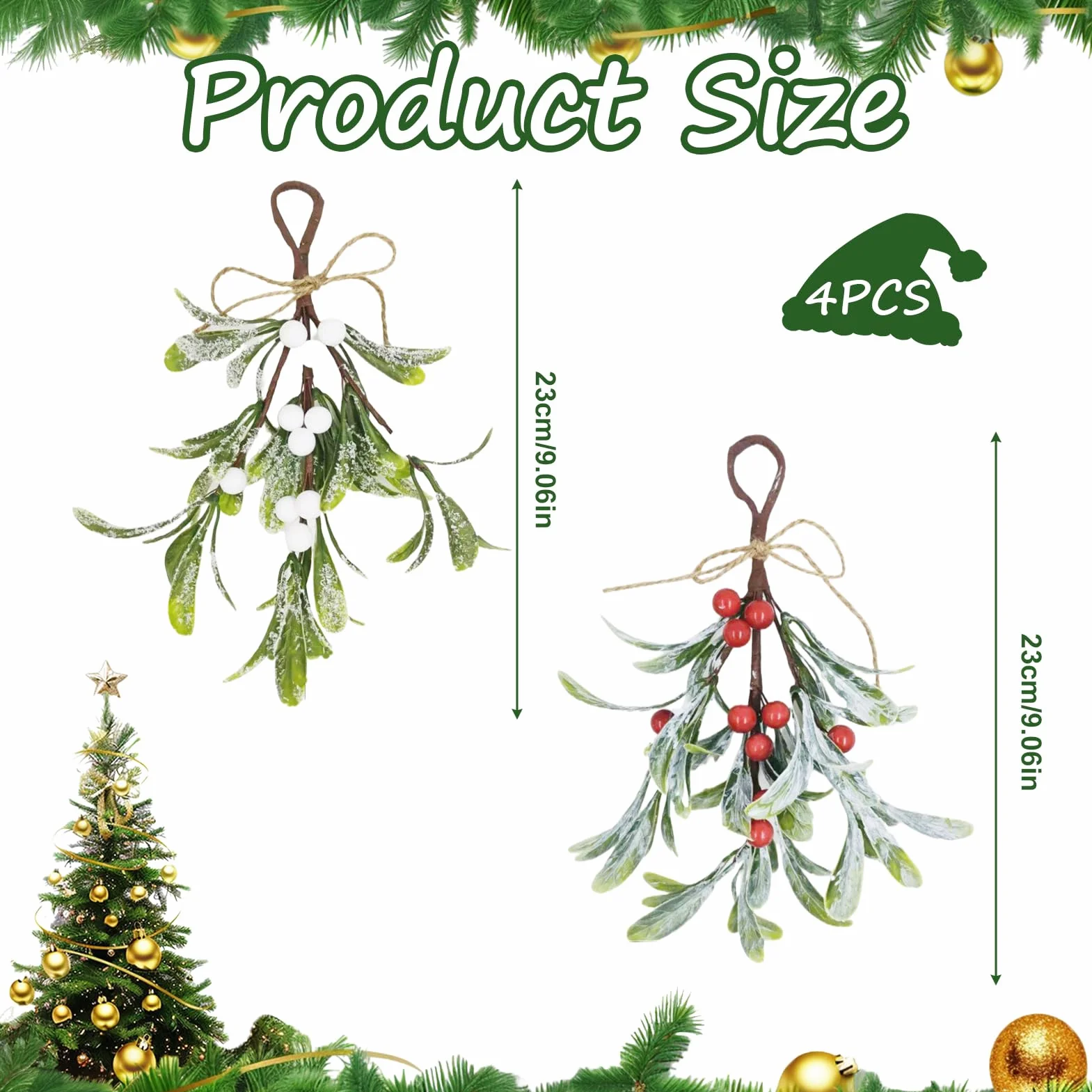 Sztuczna jemioła 23 cm dekoracja bożonarodzeniowa 4 szt. biało-czerwone jagody wisząca