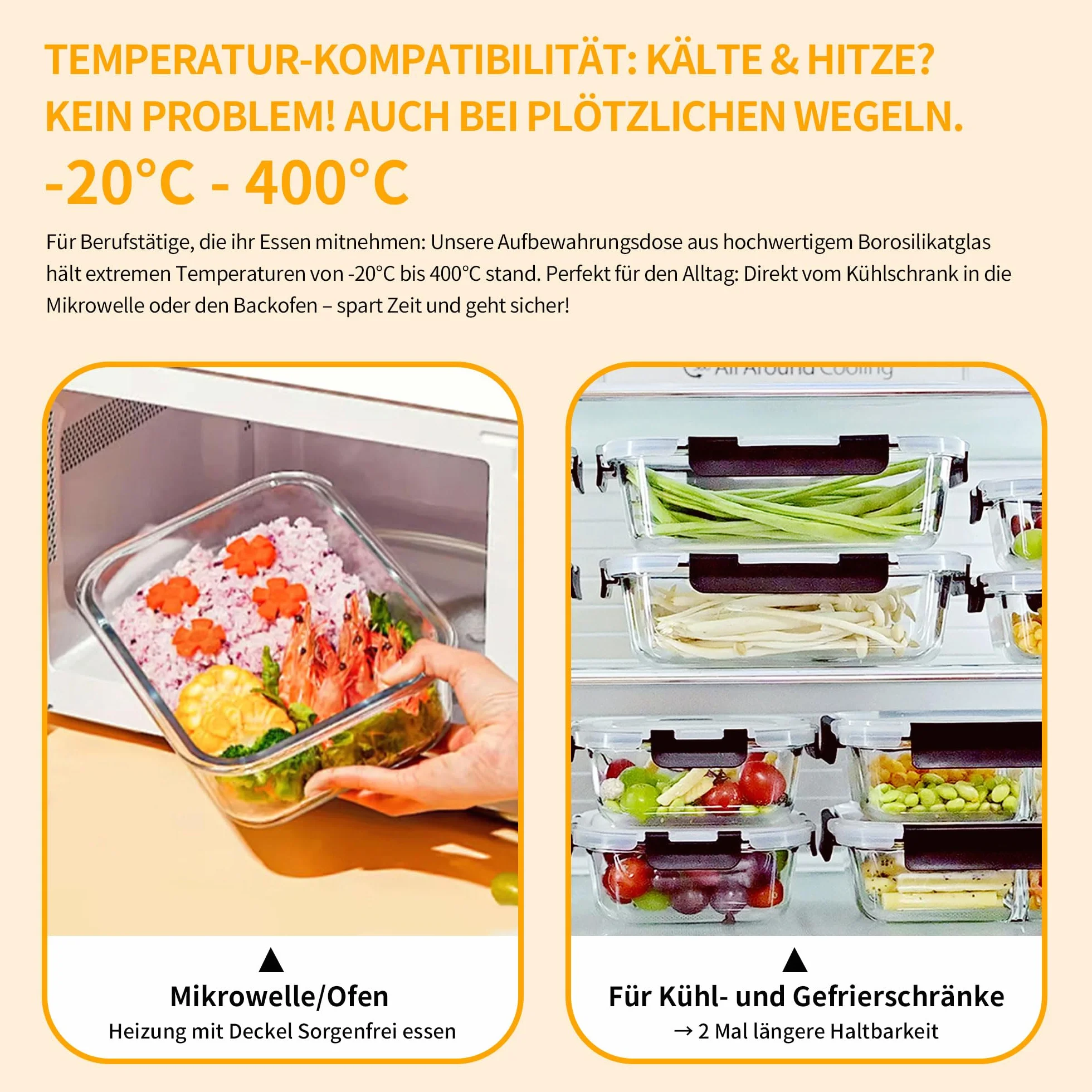 LNWSN Pojemniki na żywność, szklane z pokrywką, 6 sztuk, 1520 ml, wysoce przezroczyste szkło borokrzemowe, szczelne szklane pojemniki z pokrywką, pojemnik na żywność z gąbką do czyszczenia, nie