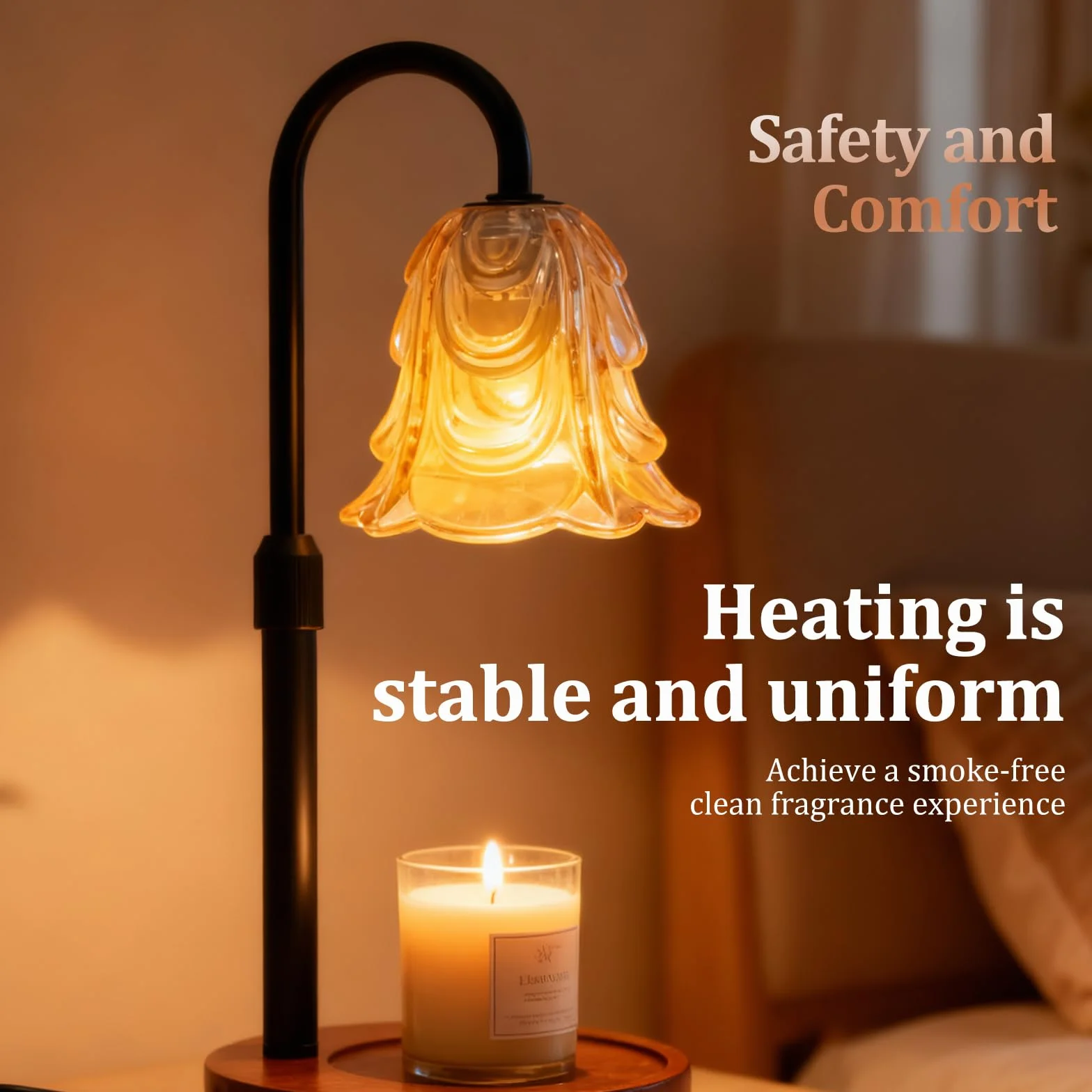 Lampa podgrzewacz do świec, Candle Warmer z timerem i ściemniaczem, 4-stopniowo ściemniana, regulowana wysokość, lampa zapachowa do olejków eterycznych, do domu, sypialni, dekoracji, bez lampy