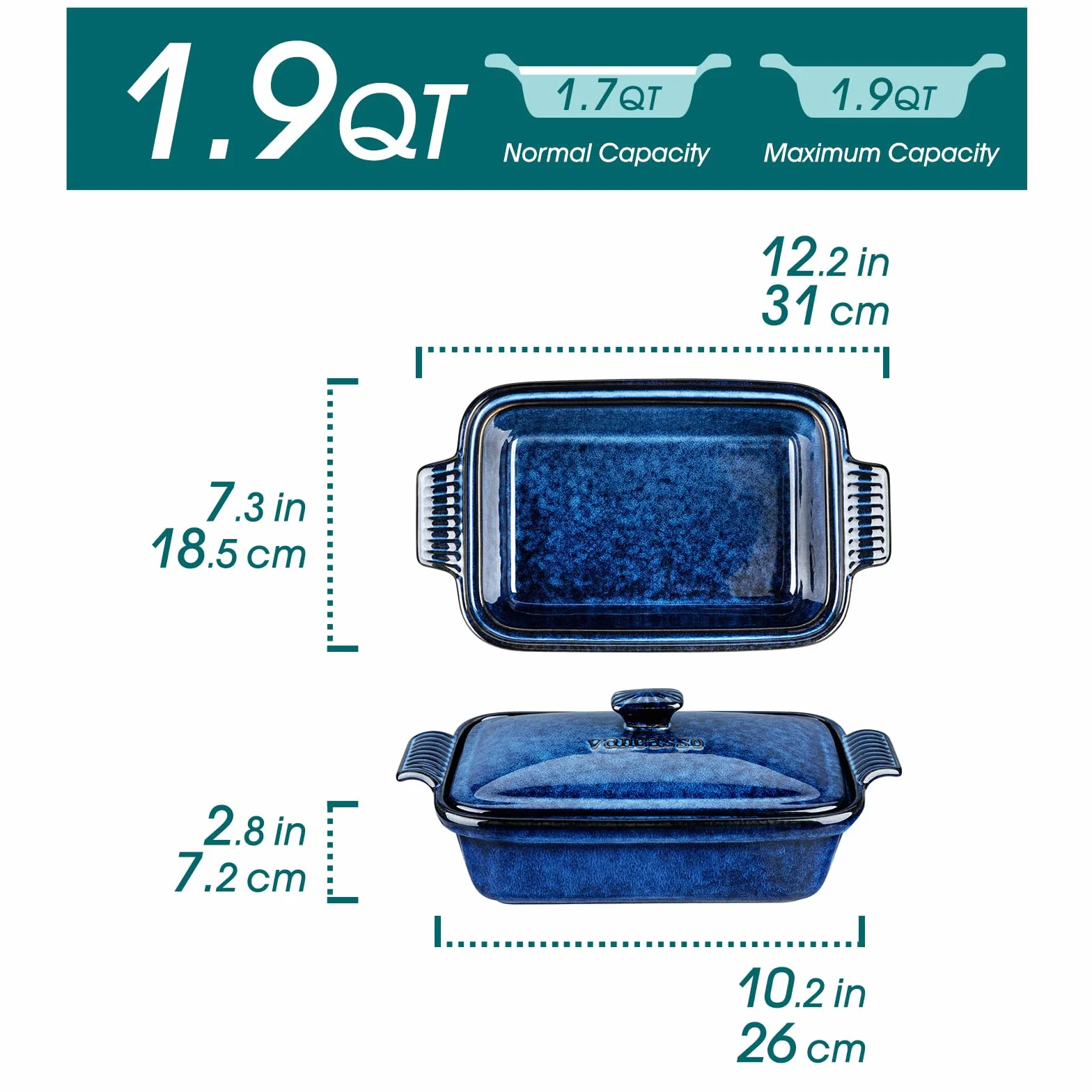 vancasso Gwiaździste naczynie do zapiekania z pokrywką, głęboka forma do lasagne o pojemności 1,8 l ceramiczne naczynie do zapiekania z pokrywką