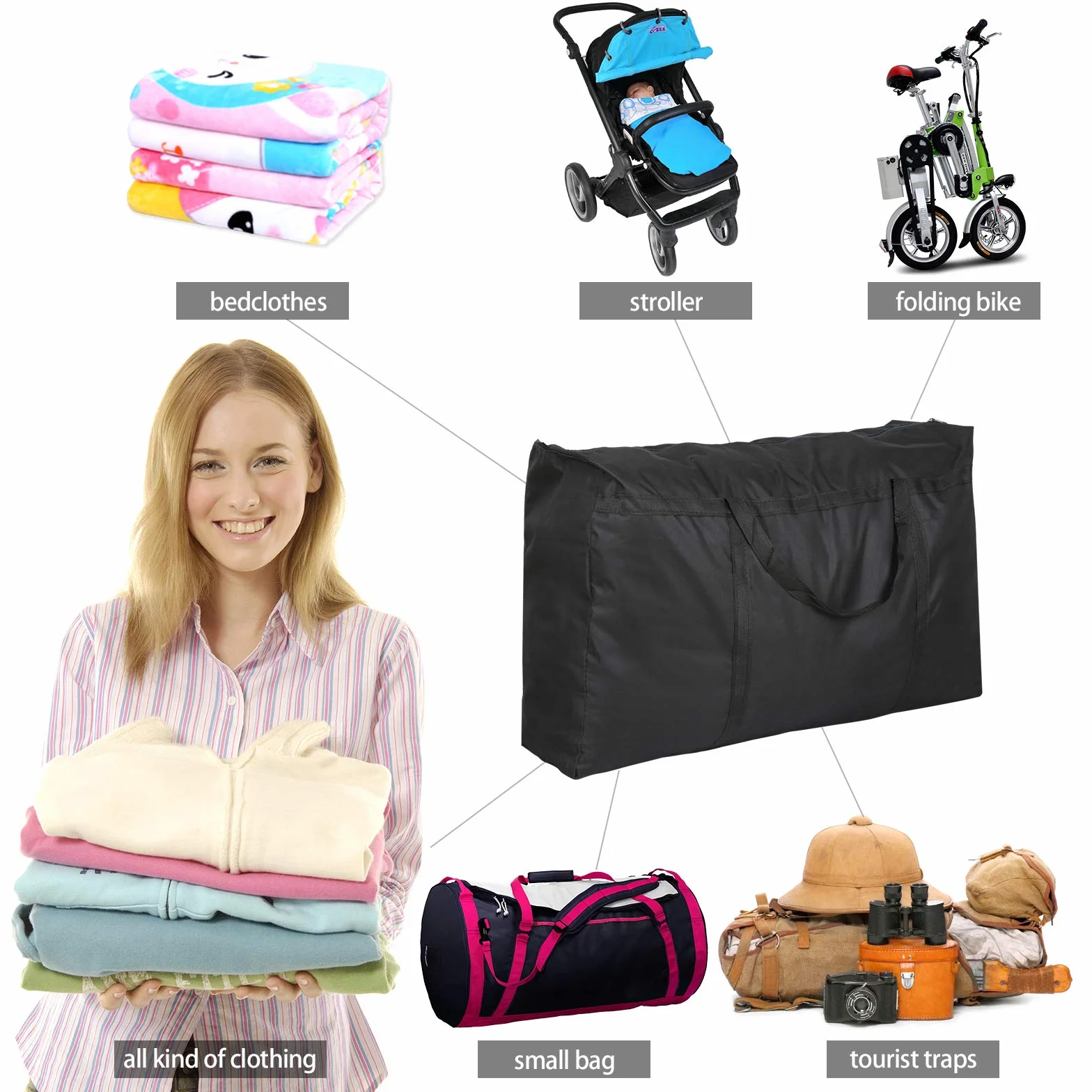 Torba do przechowywania kołder i poduszek 600D Oxford z zamkiem błyskawicznym 90L x 24W x 58H