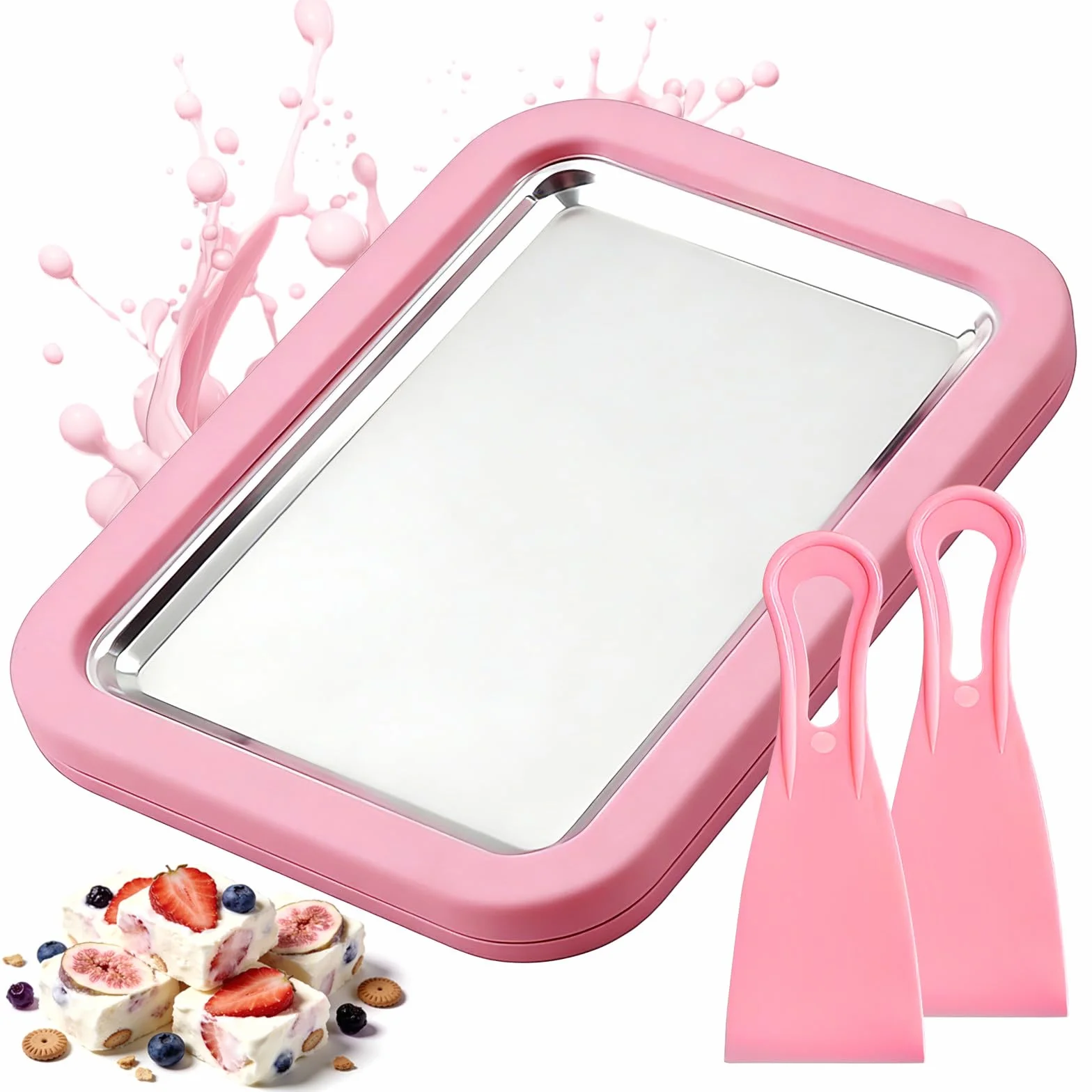 Płyta lodowa do robienia lodów, Ice Cream Machine Rolls Maker z 2 szpatułkami, maszyna do rolek lodowych ze stali nierdzewnej, nadaje się do DIY maszyn do rolek lodowych