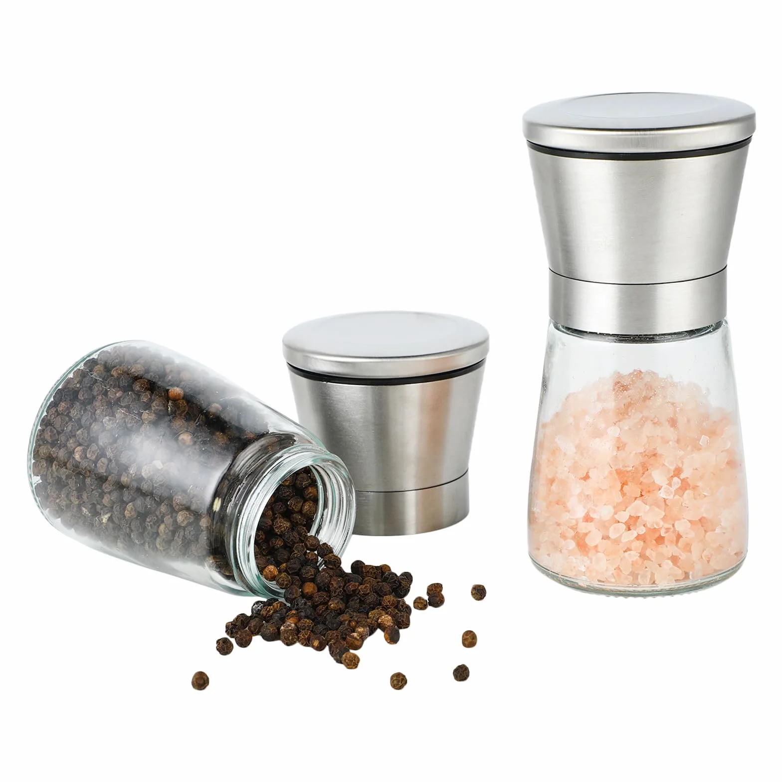 Sale e Pepe, Set di Muliniper Spezie con Macinacaffè in Ceramica Regolabile, Macinapepe Manuale 180 ml in Acciaio