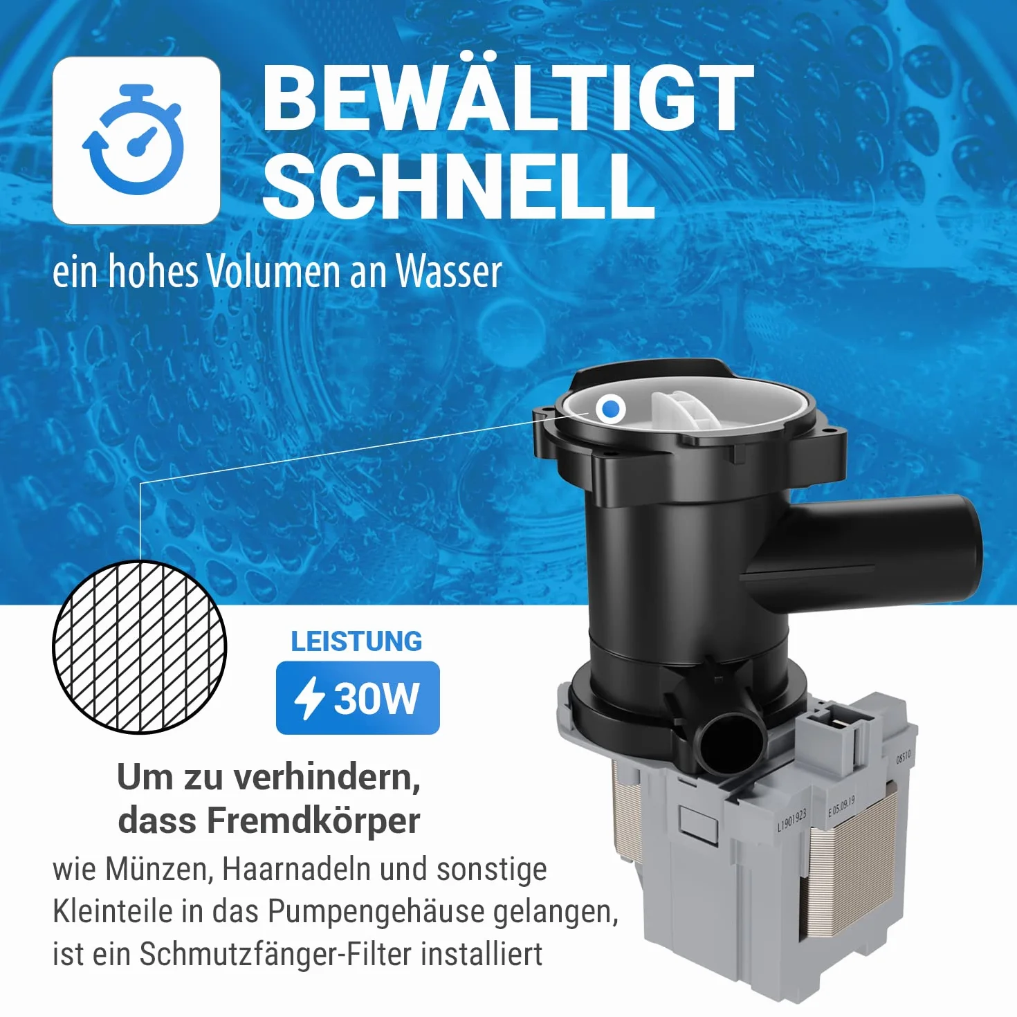 Pompa ściekowa zamiennik Bosch 00145787 do pralki Siemens iQ300
