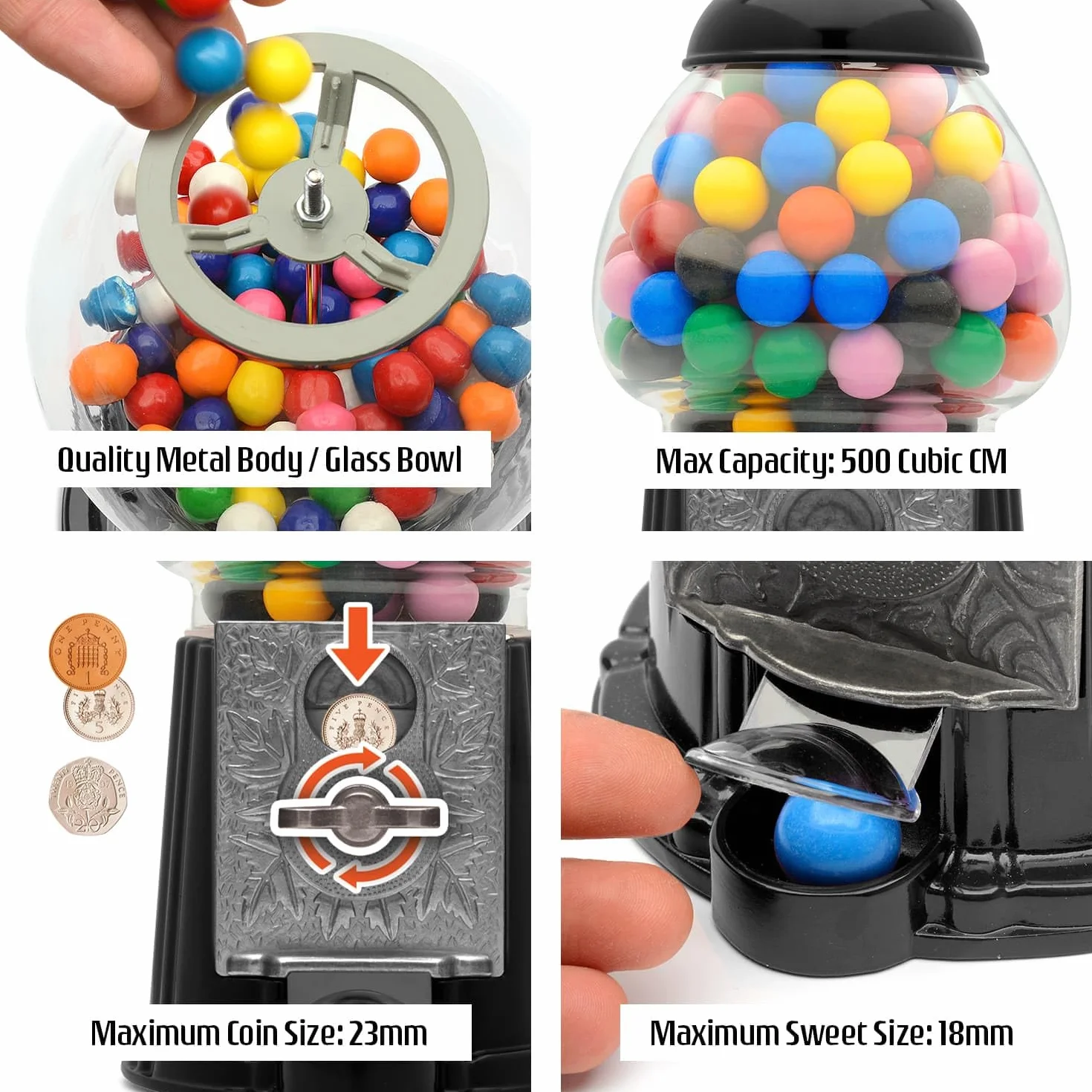 CKB LTD Gumball Machine Retro Sweet Dispenser Skarbonka na monety Przechowywanie Skarbonka na pieniądze Moneta obsługiwana skarbonka oszczędności H23cm (Mały rozmiar 23 x 12.5 x 11.5cm) (Czarny)