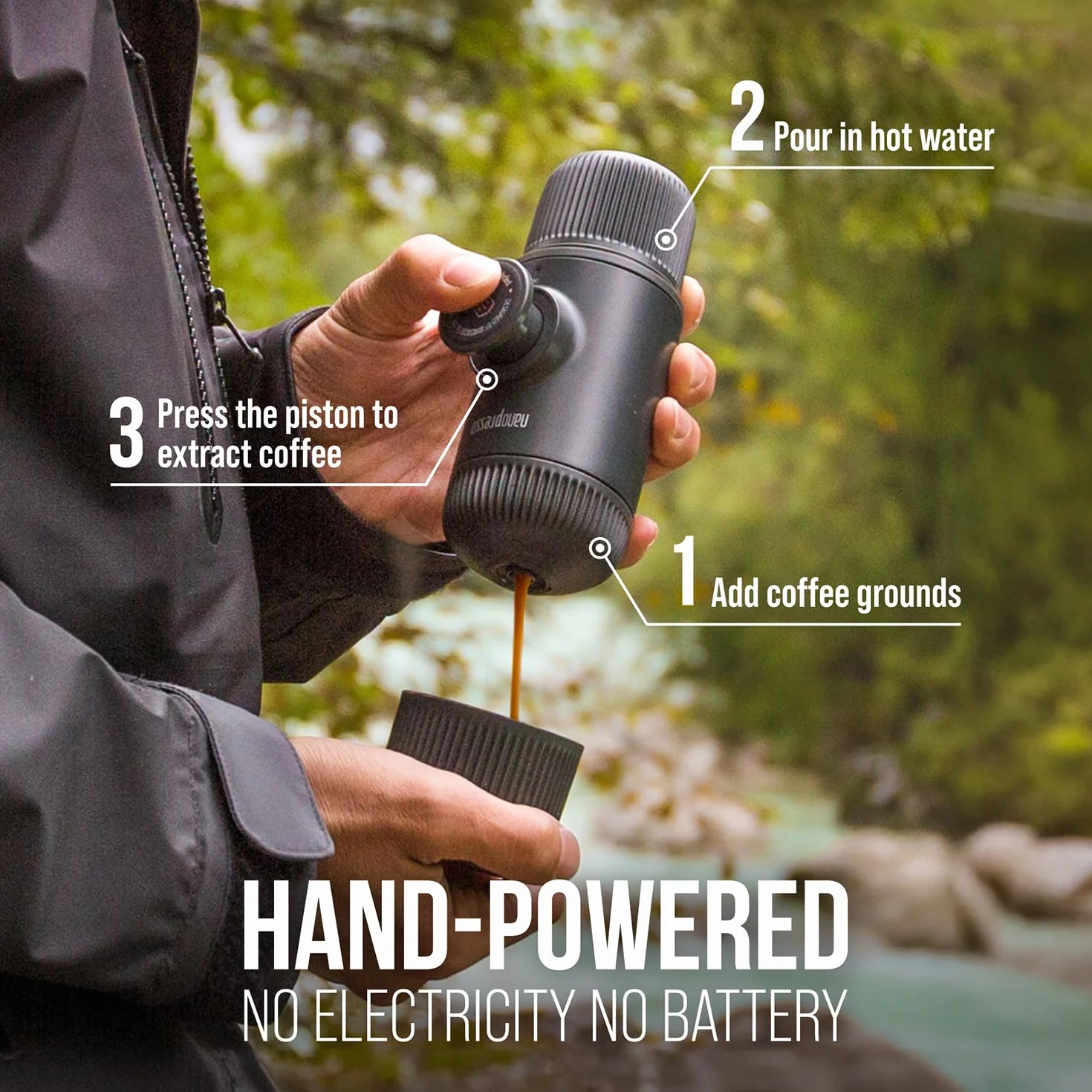WACACO Nanopresso Przenośny ekspres do kawy z S-Case, czarny