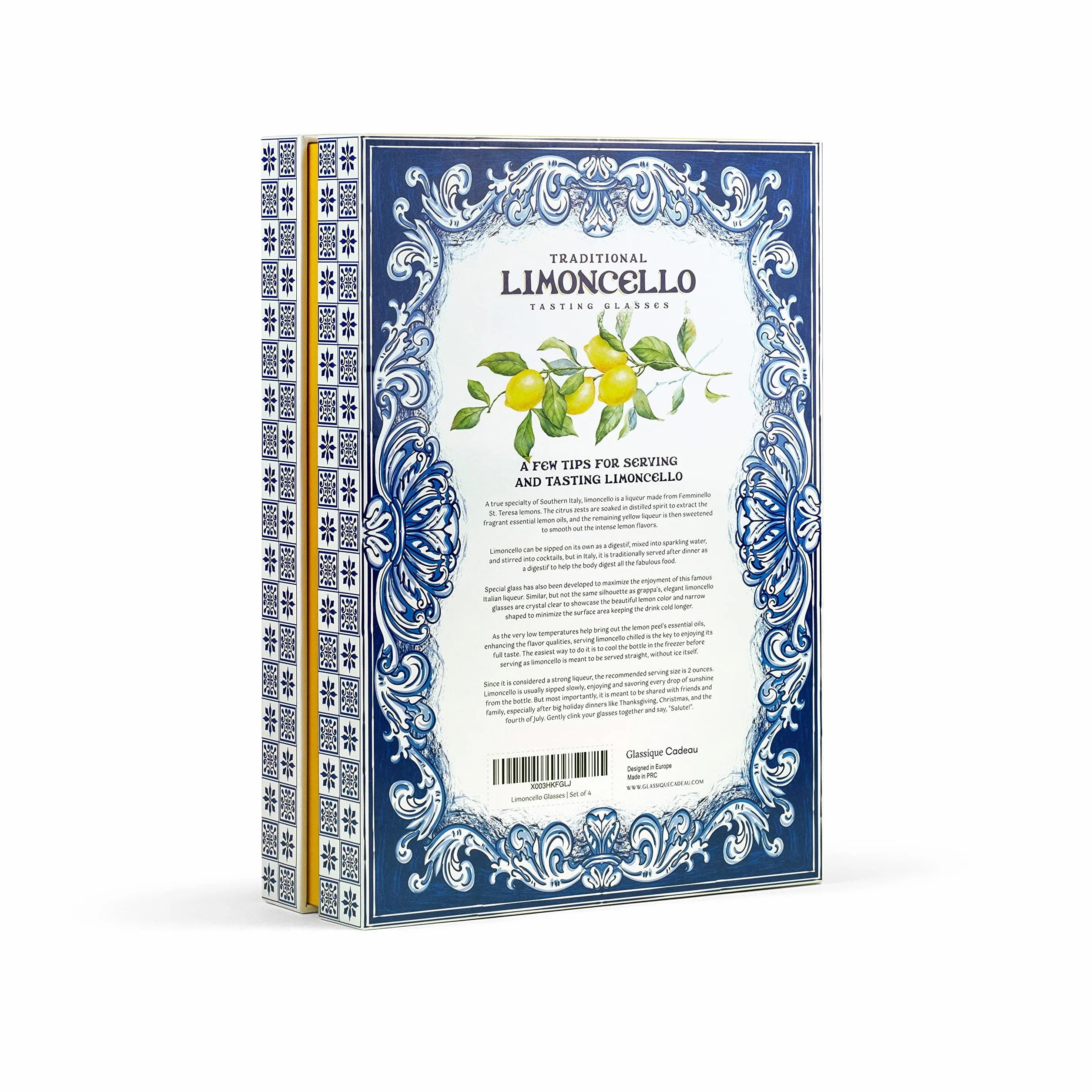 Crystal Limoncello Szklanki do kordialu, zestaw 4 sztuk, wysokie, o długości 100 ml, do popijania aromatycznego alkoholu, napoju po kolacji, aperitifu, trawienia, eleganckie kieliszki w kształcie