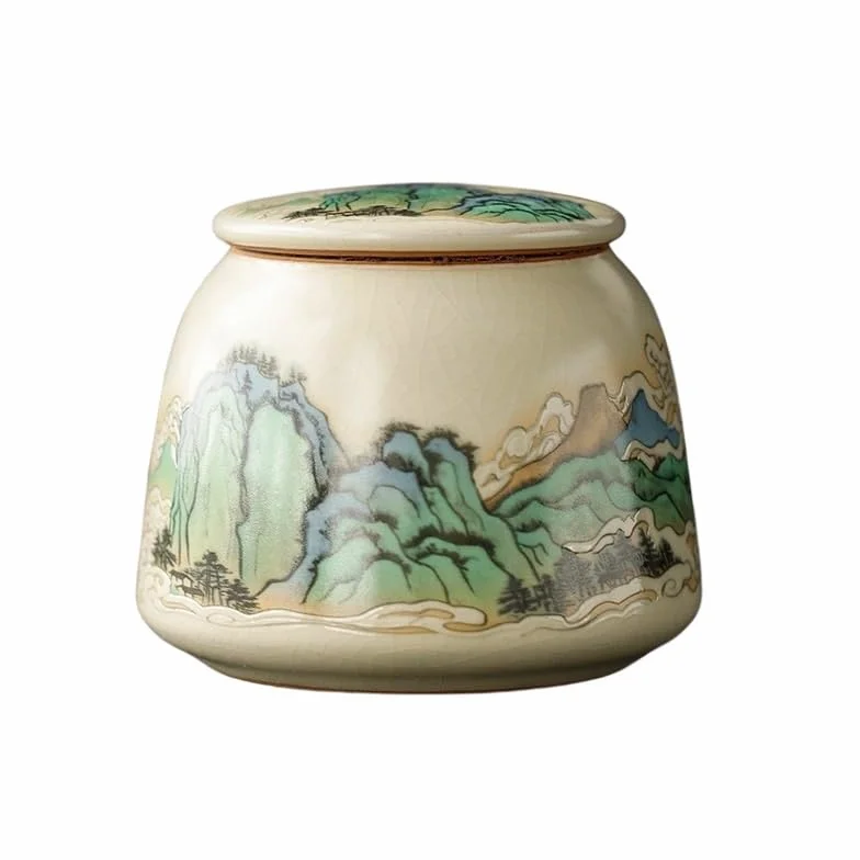 Pojemniki na herbatę na herbatę sypką Beżowy ceramiczny pojemnik na herbatę Ru Kiln, mały rozmiar, zielony Pu'er, czerwony i liście, zamknięte kadzidło w proszku