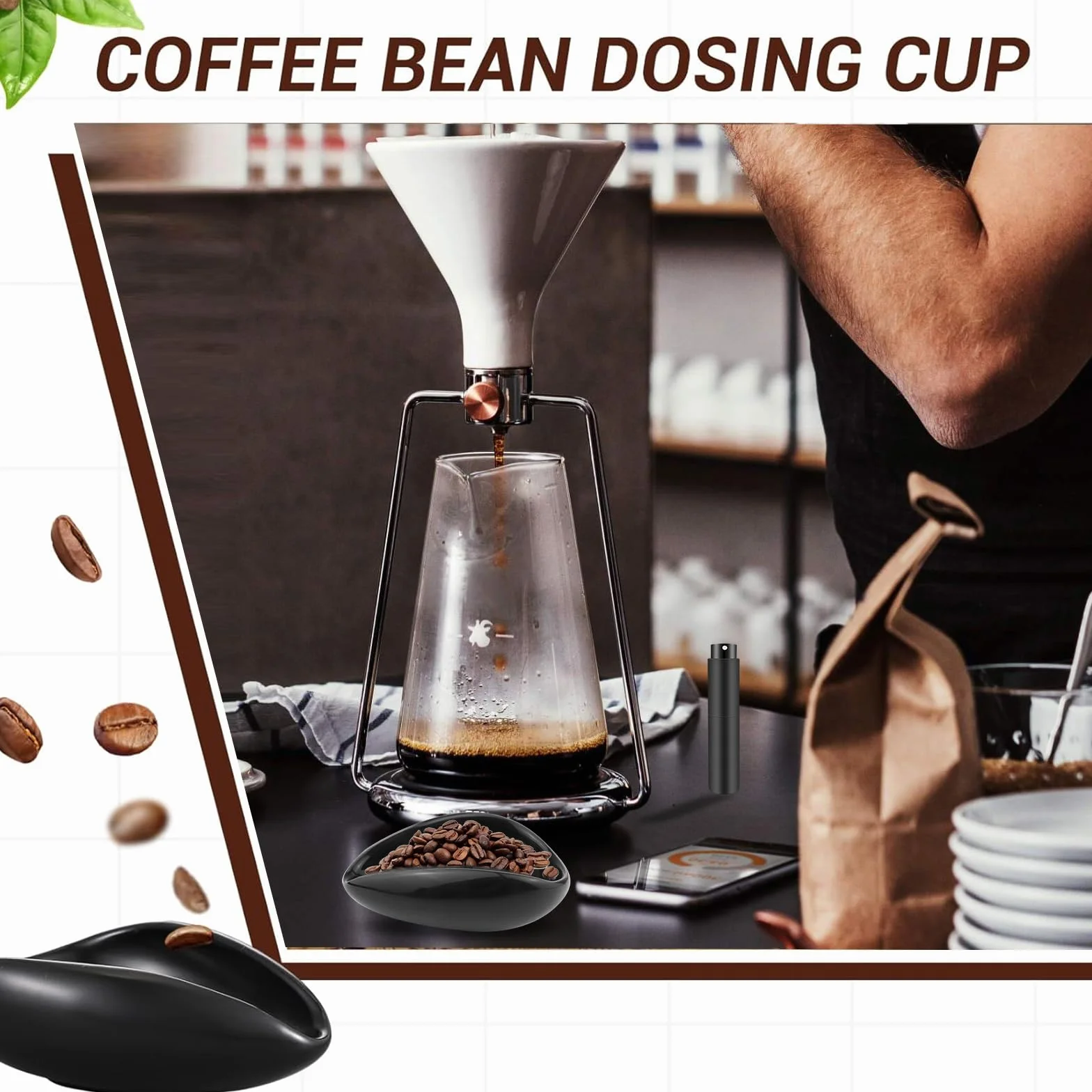 Zestaw kubków dozujących do kawy, 3 szt., czarny zestaw narzędzi Wdt, zawiera drewno Wdt Tool Cup Coffee Dosing, butelka z rozpylaczem RDT do kawy, herbaty i prezentów