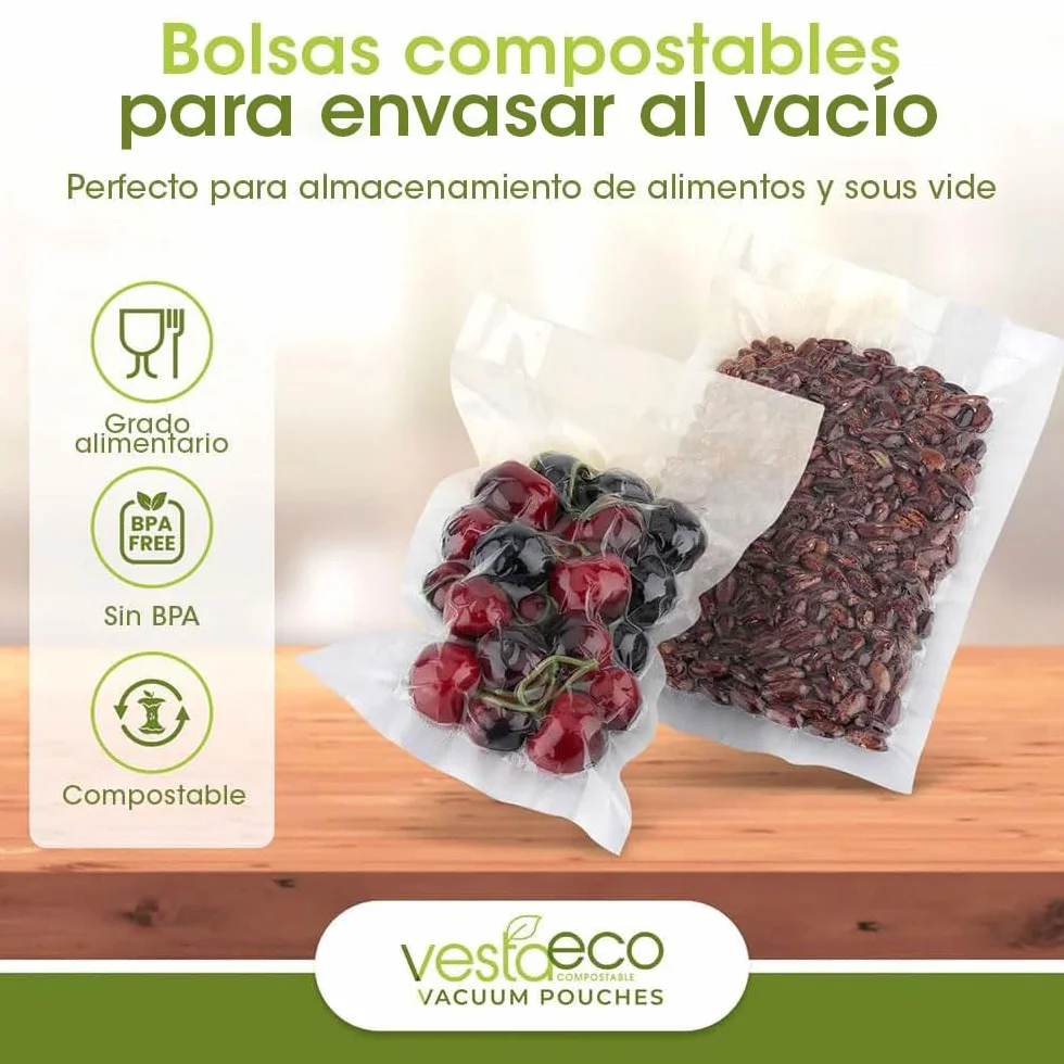 VestaEco worki próżniowe do zgrzewarki kompostowalne firmy Vesta Precision – 50 sztuk – certyfikowane – przezroczyste i wytłaczane – 20 x 30 cm