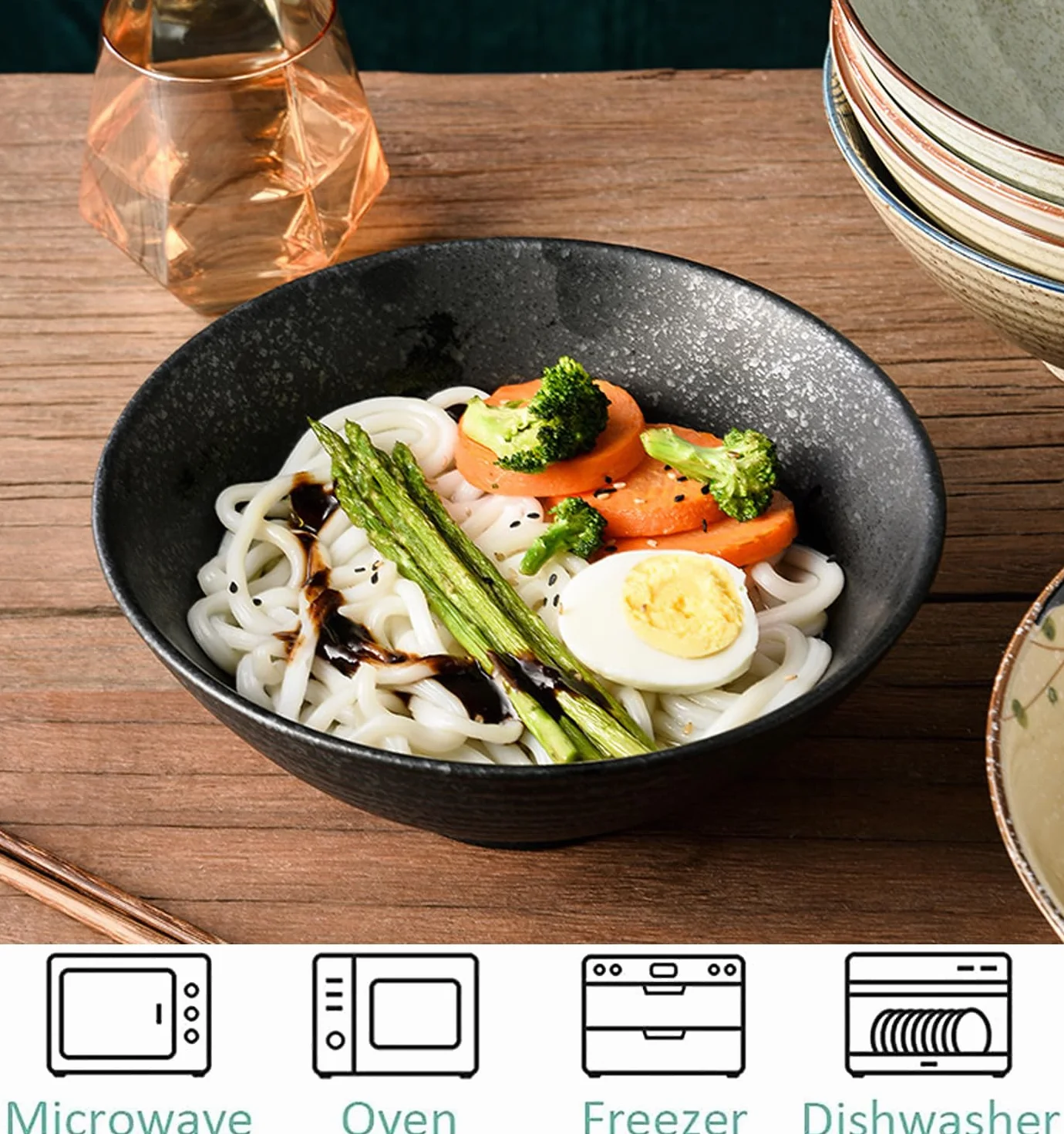 Japońska miska ramen ceramiczna vintage zestaw z łyżeczką i pałeczkami