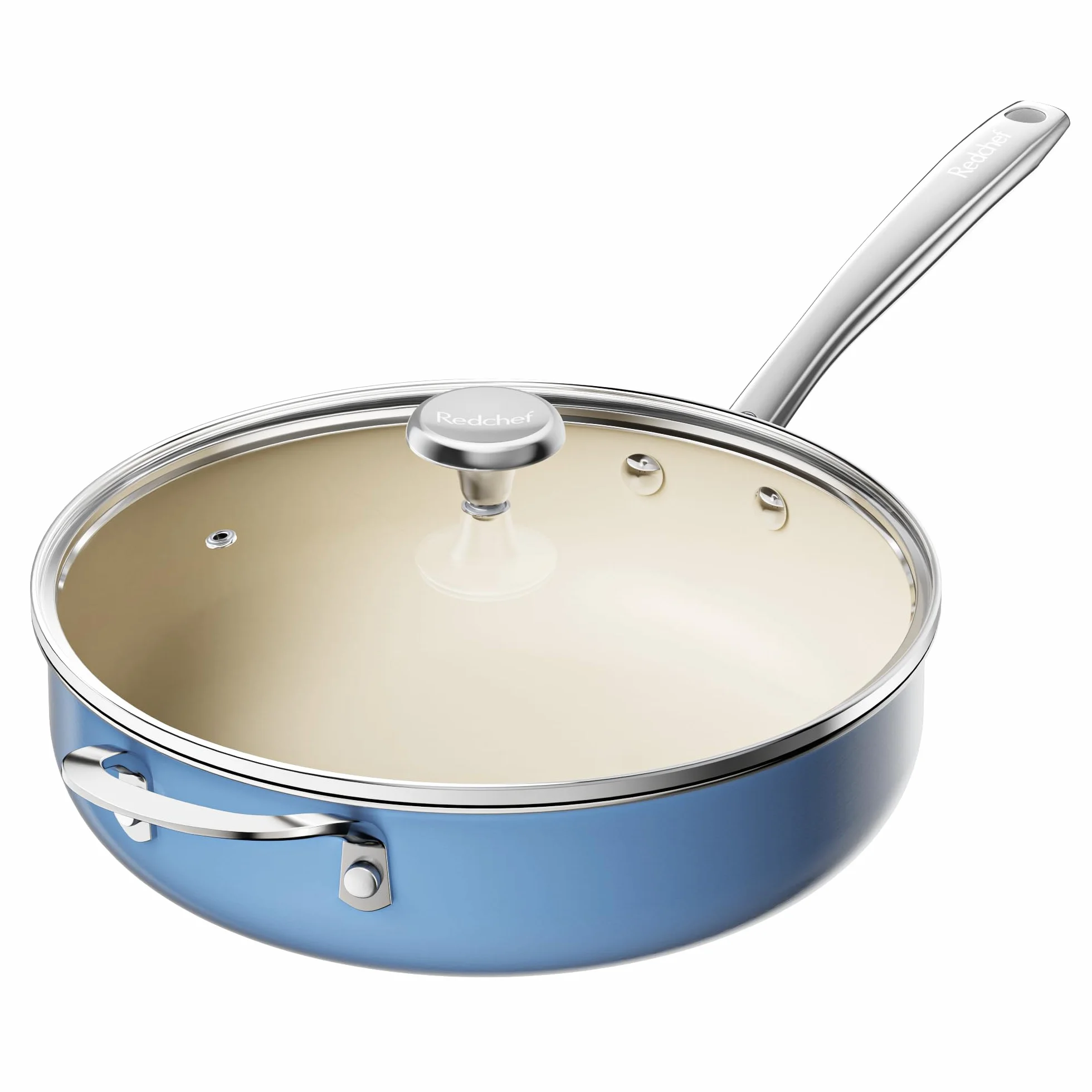 Redchef Patelnia 28 cm, patelnia z pokrywką z powłoką nieprzywierającą, ceramiczna patelnia, patelnia do smażenia indukcyjna z ceramiczną powłoką z uchwytem ze stali nierdzewnej, bez PTFE, bez PFOA