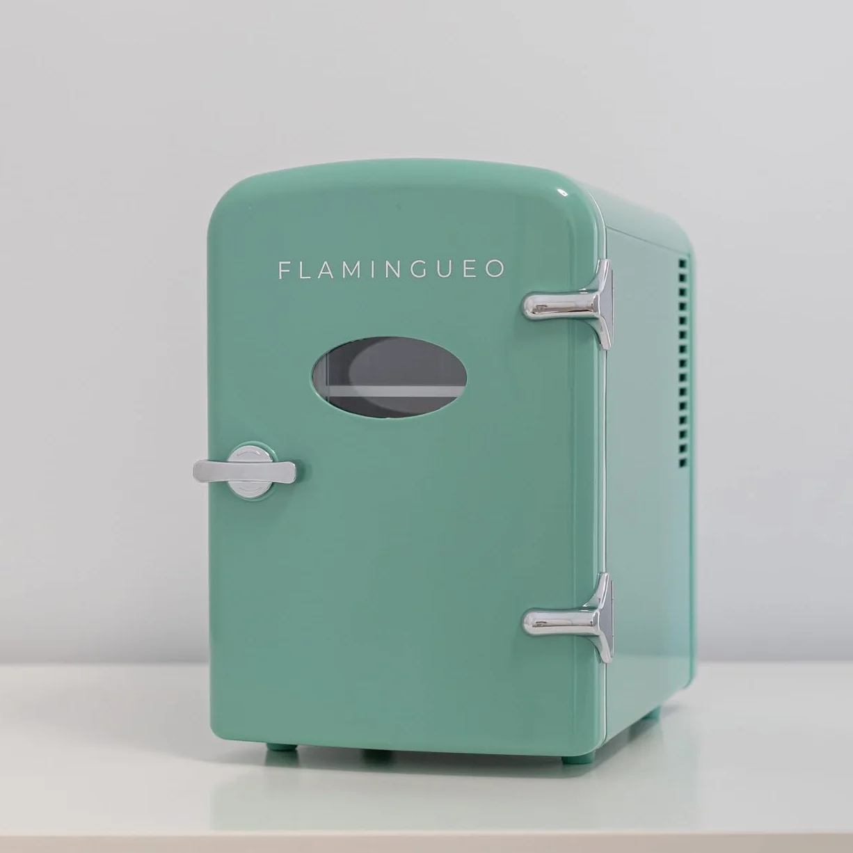 Flamingueo Mini lodówka 4 litry, 12 V/220 V, do pokoju, kosmetyków, napojów, funkcji chłodzenia i ciepła, wyjmowana półka
