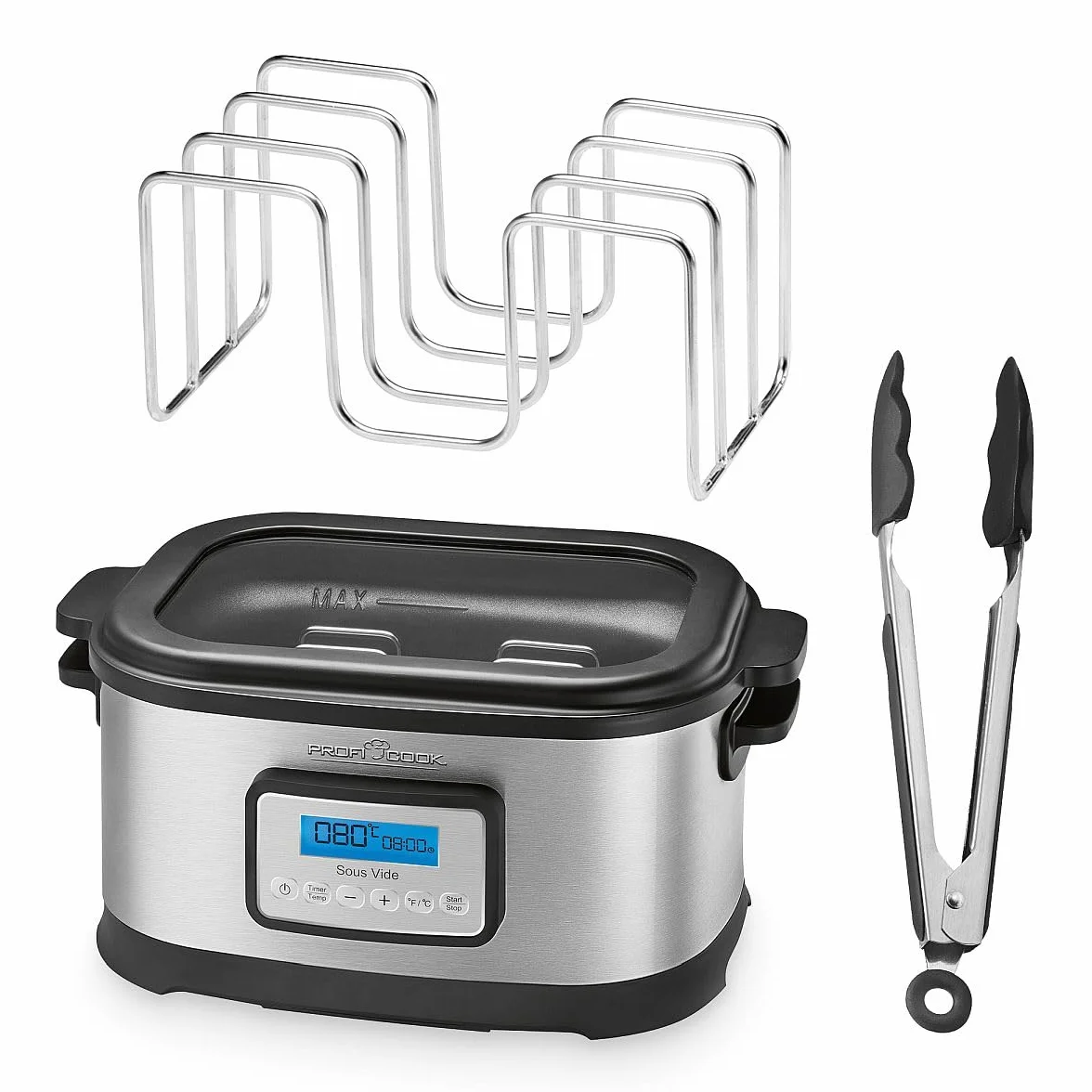 ProfiCook PC-SV 1112 - Cocotte mijoteuse et Cuiseur sous vide basse température - Capacité 8,5 Litres - 520 Watts Gris/Noir