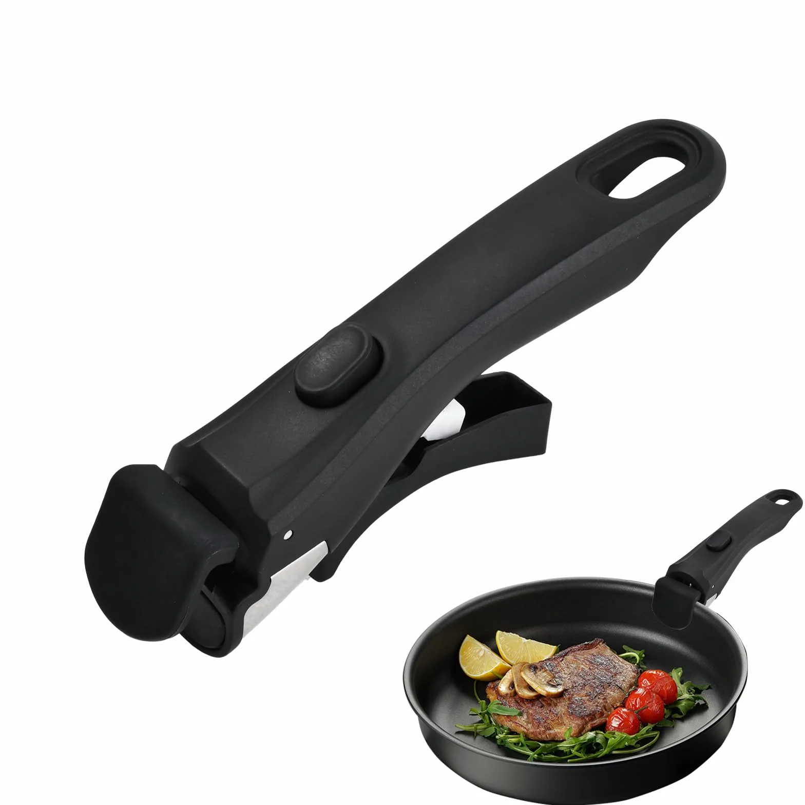 Uniwersalny zdejmowany uchwyt zapobiegający oparzeniom, maks. 5 kg, pasuje jednym kliknięciem, do dzbanka na mleko, patelni, woka, 19 cm, czarny