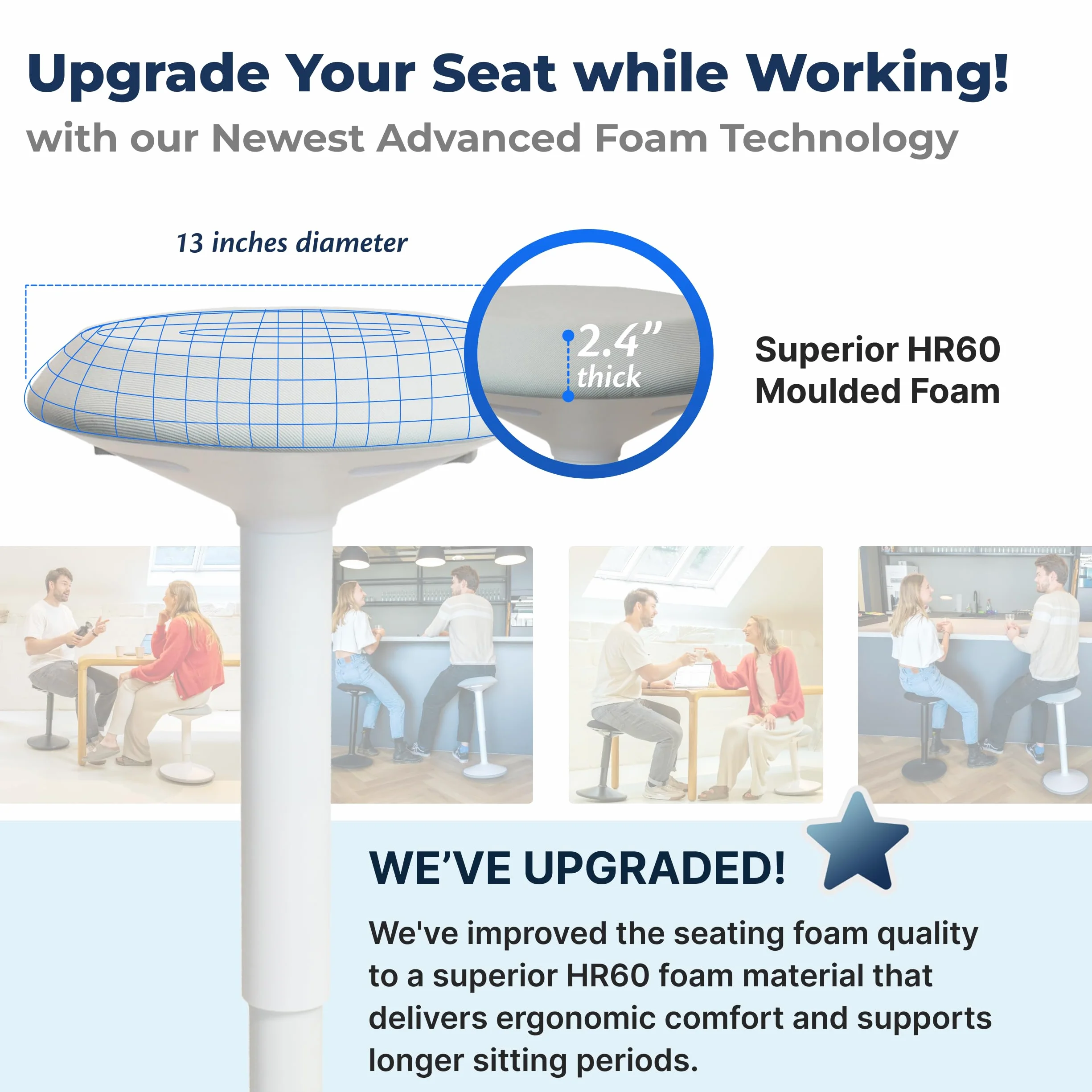 Backerz Ergonomiczny stołek biurowy – regulowana wysokość, stolnik drżący 40-60 cm – aktywne krzesło biurowe do stania z antypoślizgową podstawą do aktywnego przechyłu – biały