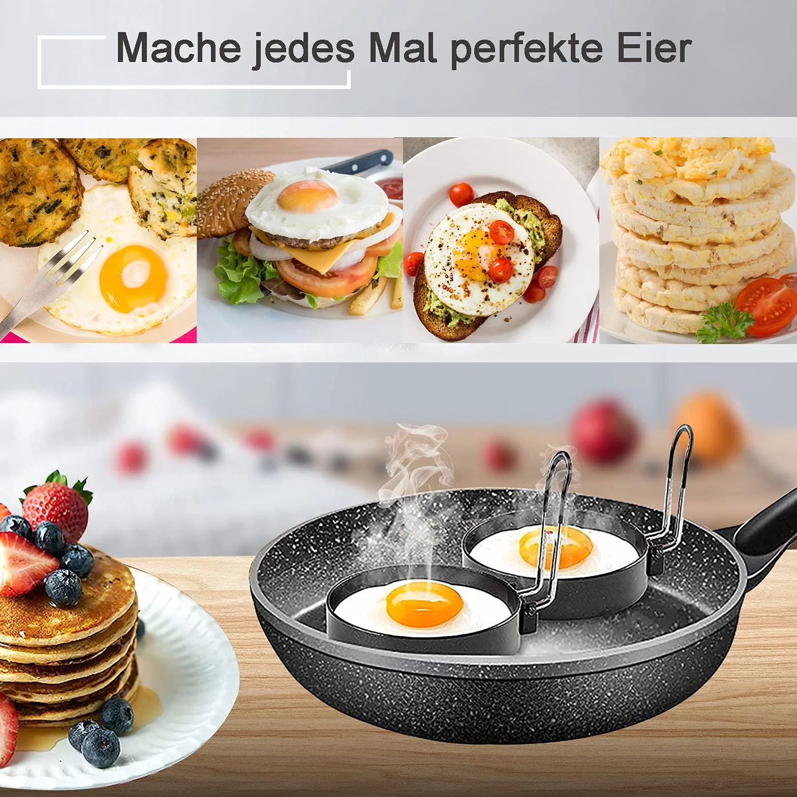 Pierścienie do jajek sadzonych, 4 sztuki, ze stali nierdzewnej, okrągłe, 7,6 cm, nieprzywierające, do jajek sadzonych, naleśników, omletów