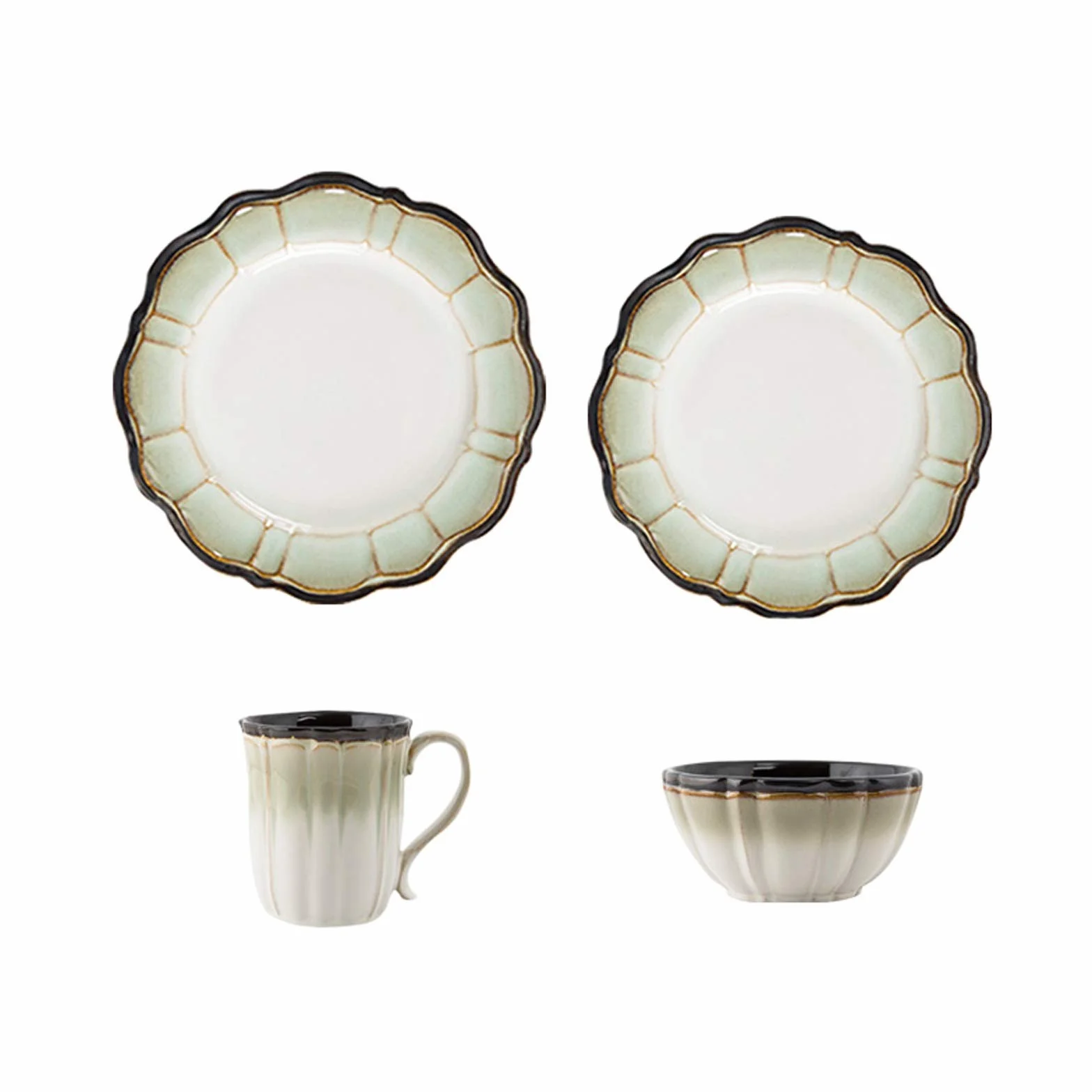Talerz obiadowy Zestaw obiadowy Trwałe ceramiczne zestawy obiadowe Talerze, talerze Miski Kubki, 4-częściowy zestaw obiadowy Lotus Zestaw naczyń do płatków śniadaniowych,