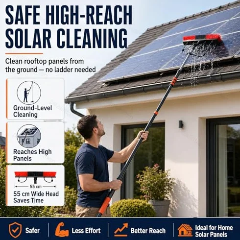 Pędzel słoneczny Pędzel do czyszczenia wód w wodzie Fed Carbon Fiber Pole 180" Rotatable Head Soft Bristles for Rooftops Windows Windows Bezziemny zasięg Efficieber Bez szorowania Nie jest potrzebna