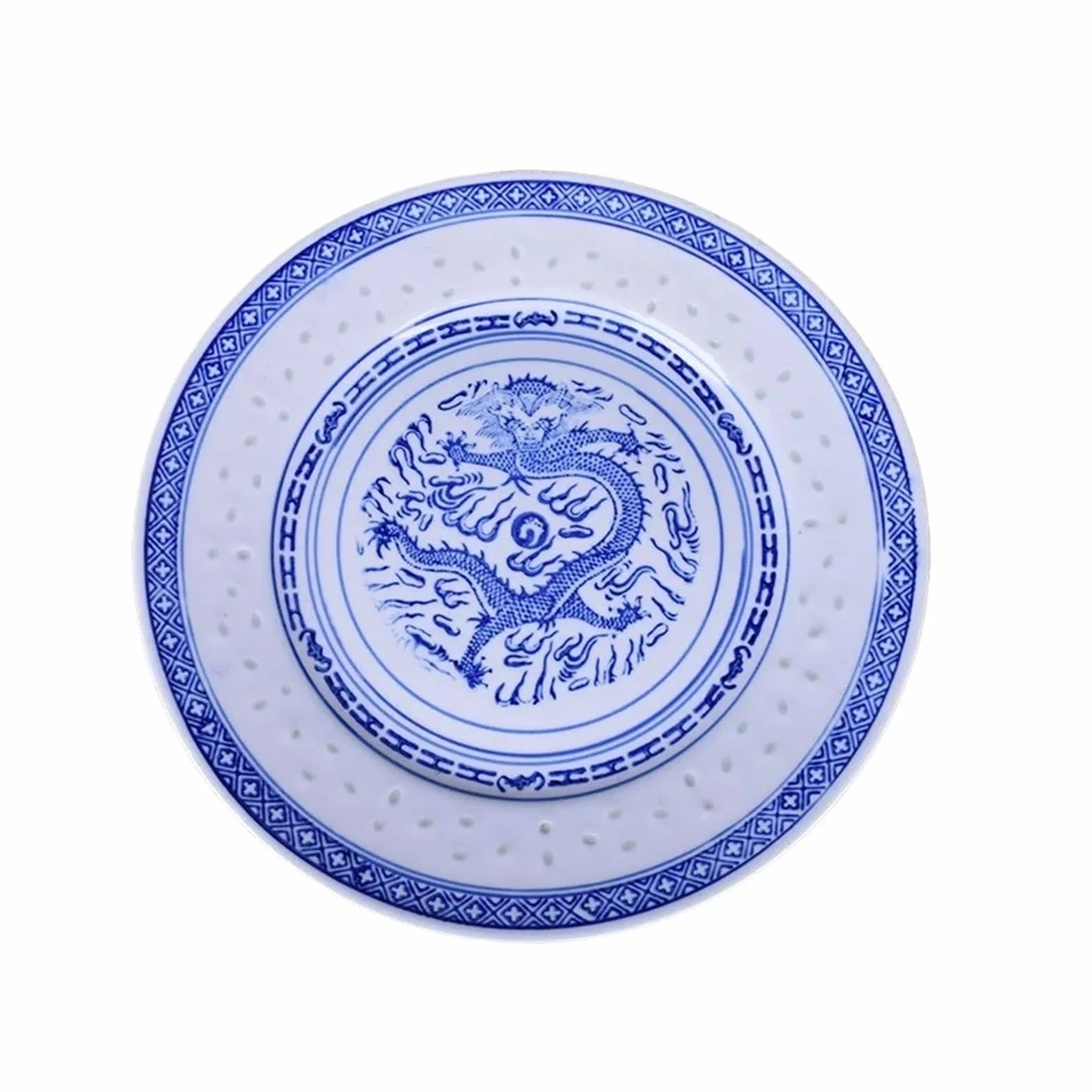 Chiński Płaski Talerz Niebiesko-biały Porcelanowy Obiadowy Ceramiczna Staromodna Zastawa Stołowa Smok Taca Na Jedzenie WyjąTkowe Obrazy(8-inch)