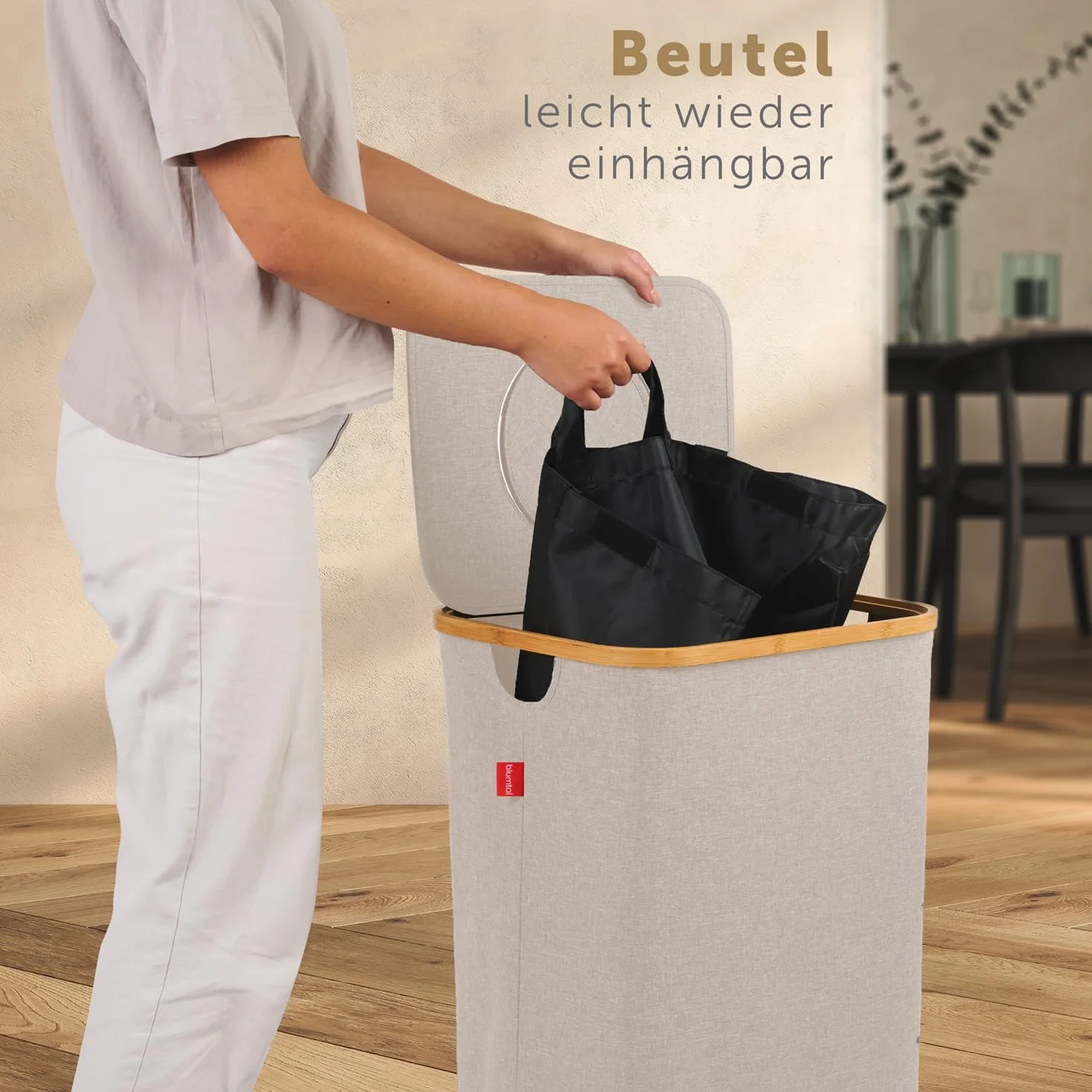 Blumtal Pojemnik na butelki z kaucją 100L - Bambusowy organizer - Torba na butelki - Zwrotne z otworem