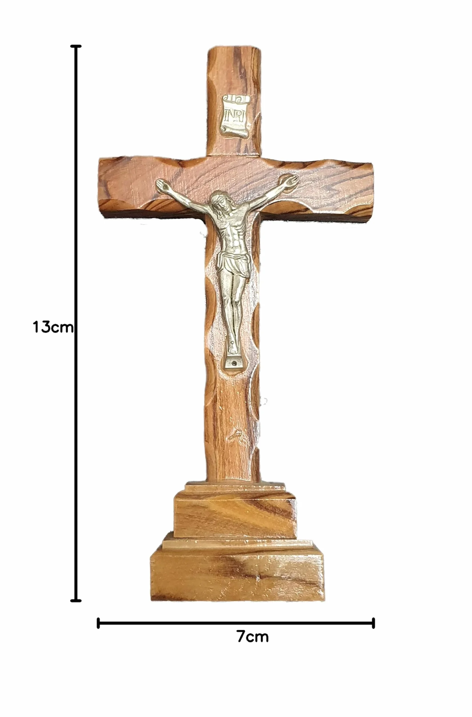 Jerusalem Krucyfiks z drewna oliwnego na stojaku, 12,7 cm, od Bethehem