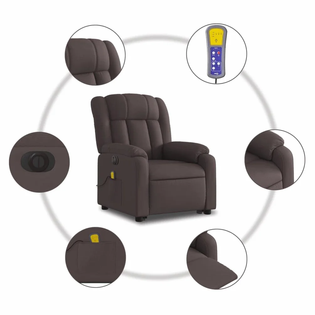 vidaXL Podnoszony fotel masujący, elektryczny, rozkładany, ciemny brąz, fotel rozkładany, fotel telewizyjny, fotel przed TV