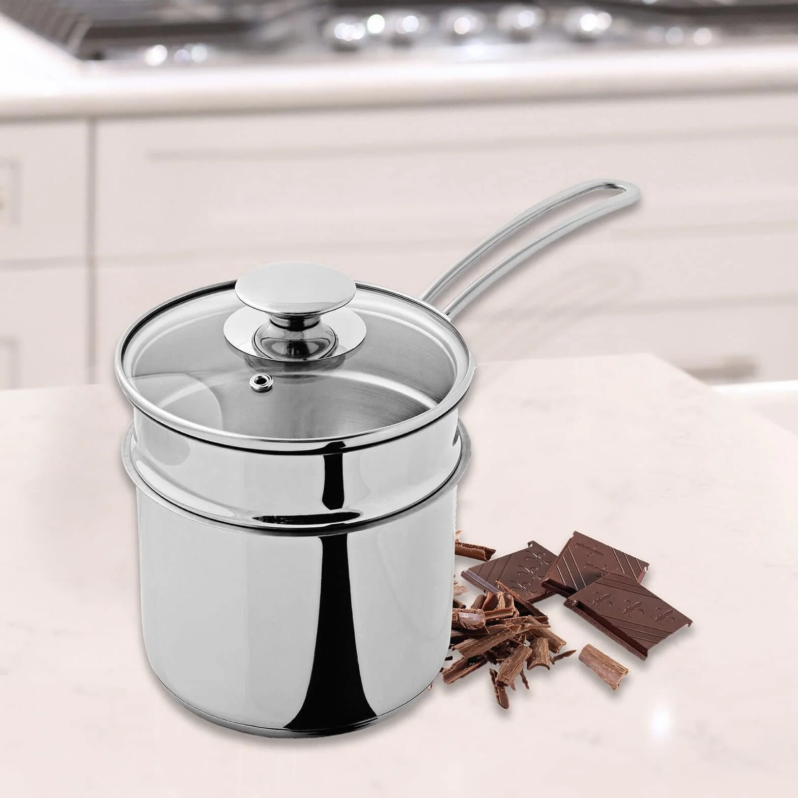 Kuchenprofi Bain Marie/podwójny kocioł na kanapki ze szklaną pokrywką, srebrny, 15 cm