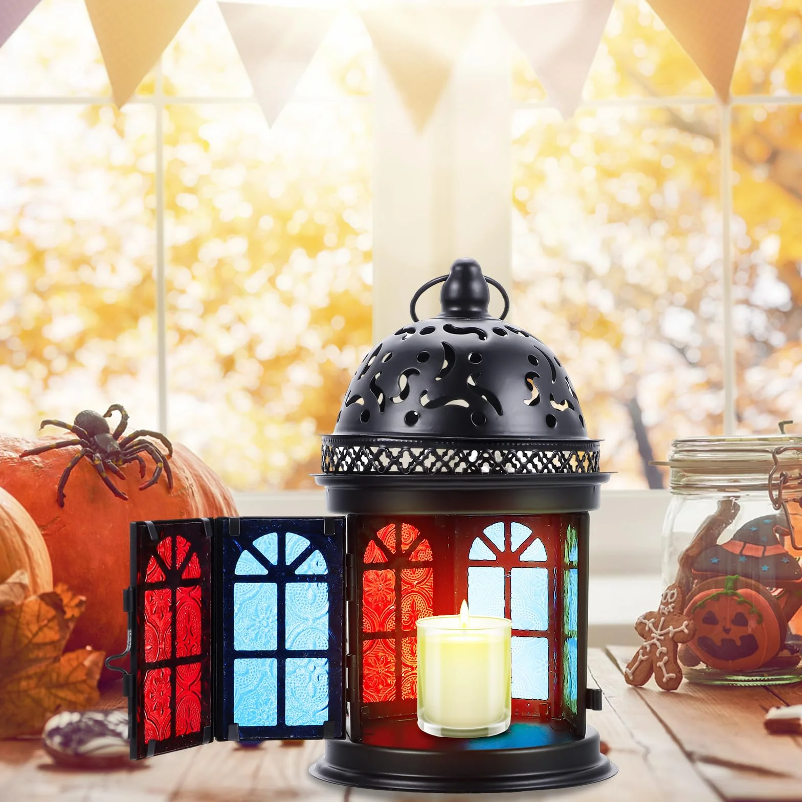 PRETYZOOM Retro lampa wiatrowa w stylu europejskim świecznik na parapecie latarnia dekoracyjna latarnia do wnętrz vintage świecznik metalowy żelazny tealight ślub