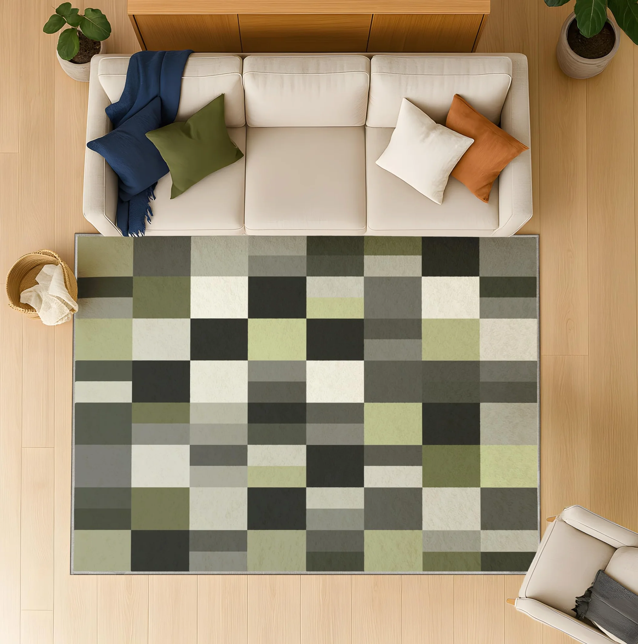 140 x 200 cm Klasyczny zielony dywan do salonu - wygodny i łatwy w pielęgnacji, kamuflaż abstrakcyjny kolorowy klocki dywan, miękka tekstura mikrofibry, dywan do salonu jadalnia sypialnia kuchnia