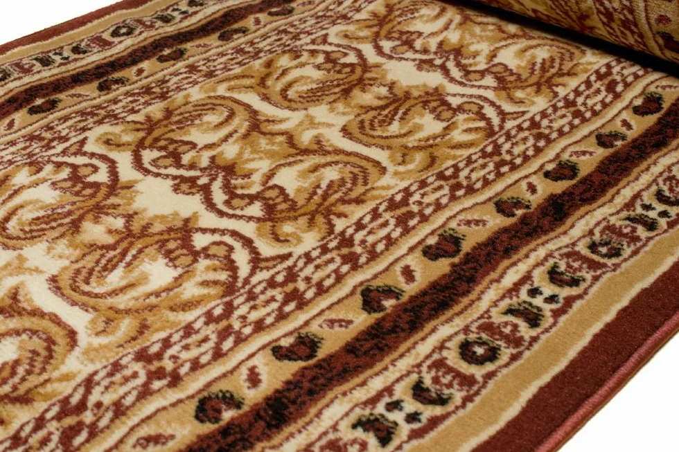 TAPISO Atlas chodnik na metry, krótkie runo, do kuchni, salonu, klasyczny, kwiatowy, paski, brązowy, beżowy, Ökotex 120 x 450 cm