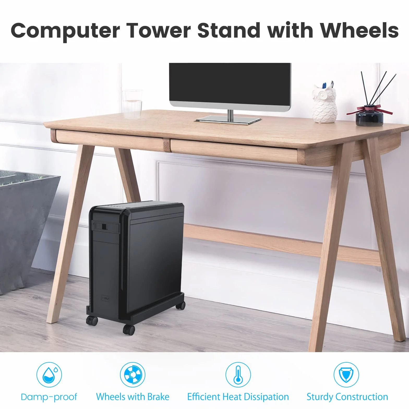 ORICO Uniwersalny uchwyt na procesor z 2 kółkami blokującymi i 2 obrotowymi kółkami, do komputera PC Tower, drukarki, roślin doniczkowych (45,4 x 22,2 x 2 cm)