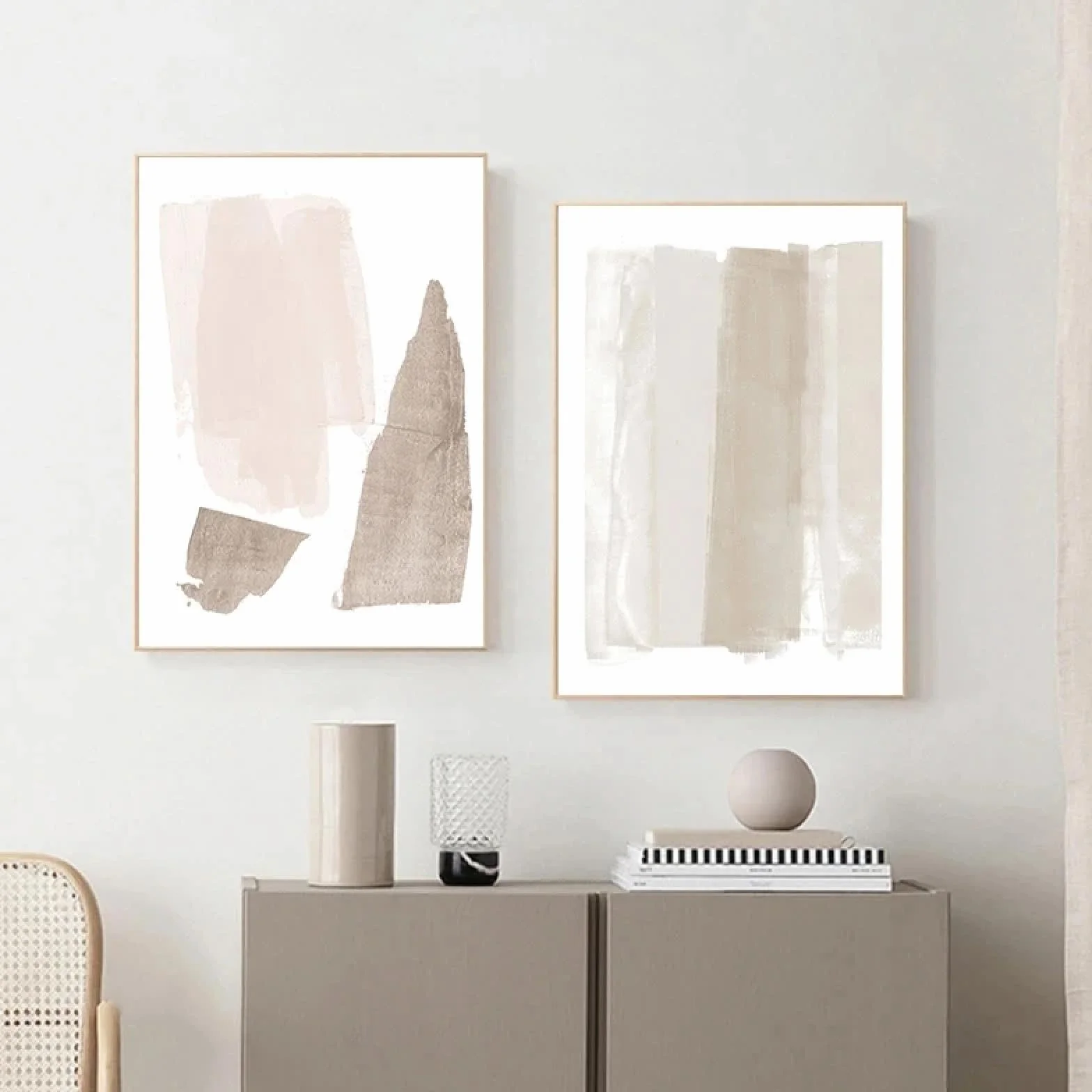 ZHAOLIN Abstrakcyjna beżowa różowa czarna szara farba obraz na płótnie, minimalistyczny styl boho obrazy do salonu dekoracja ścienna plakat 60 x 80 cm (24 x 31 cali) x 3 bez ramy