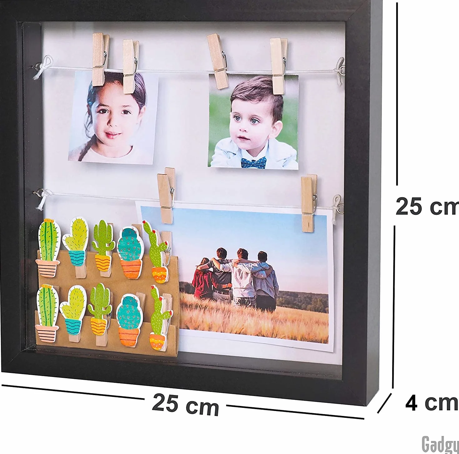 Gadgy Ramka Pudełkowa 3D Shadow Box 18 Klipsów na Zdjęcia Czarna 25x25x4 cm