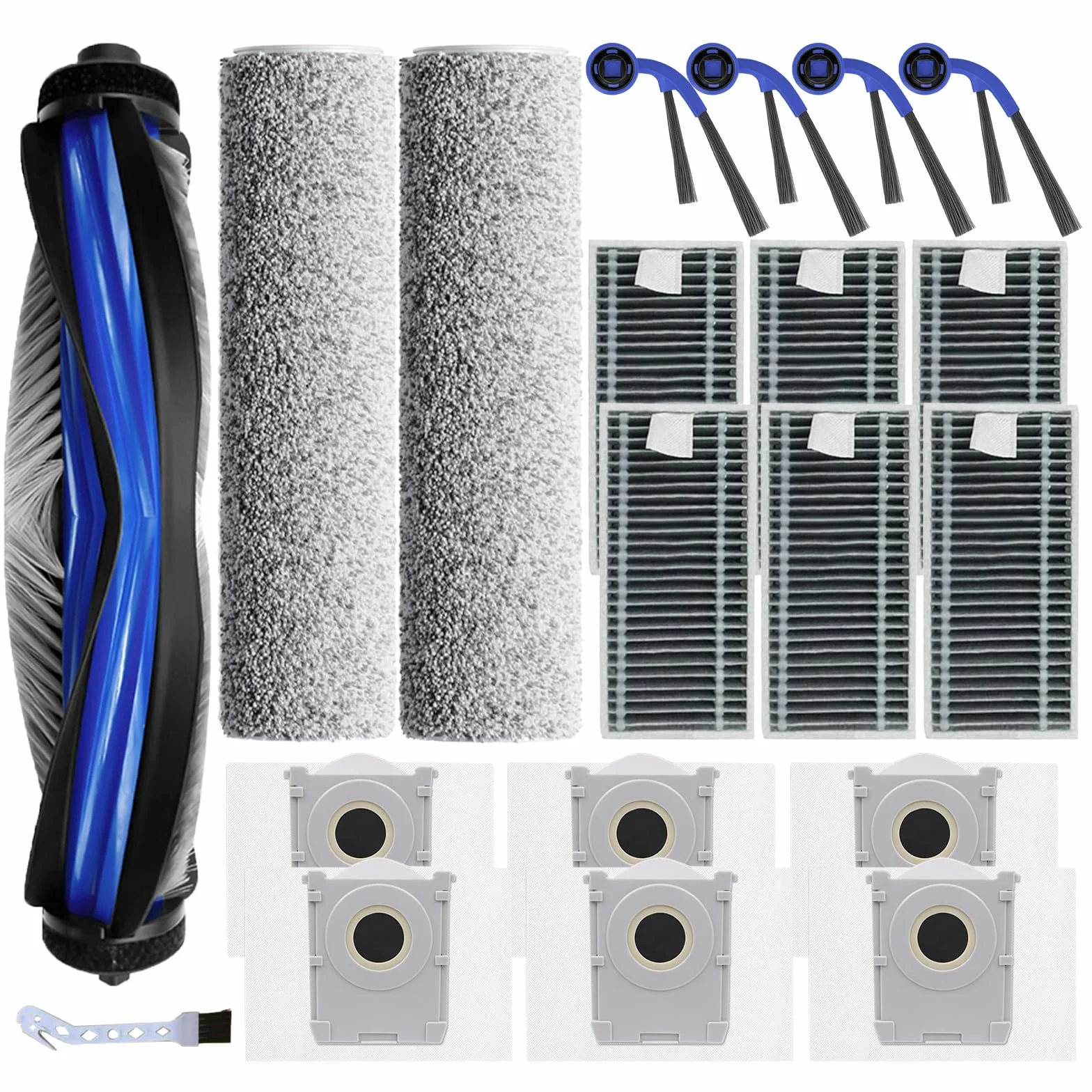 20 sztuk części zamiennych do odkurzacza Ecovacs Deebot T80 Omni, 1 szczotka główna, 2 wałek do mopa, 6 filtry, 6 worki na kurz, 4 szczotek bocznych,1 narzędzie