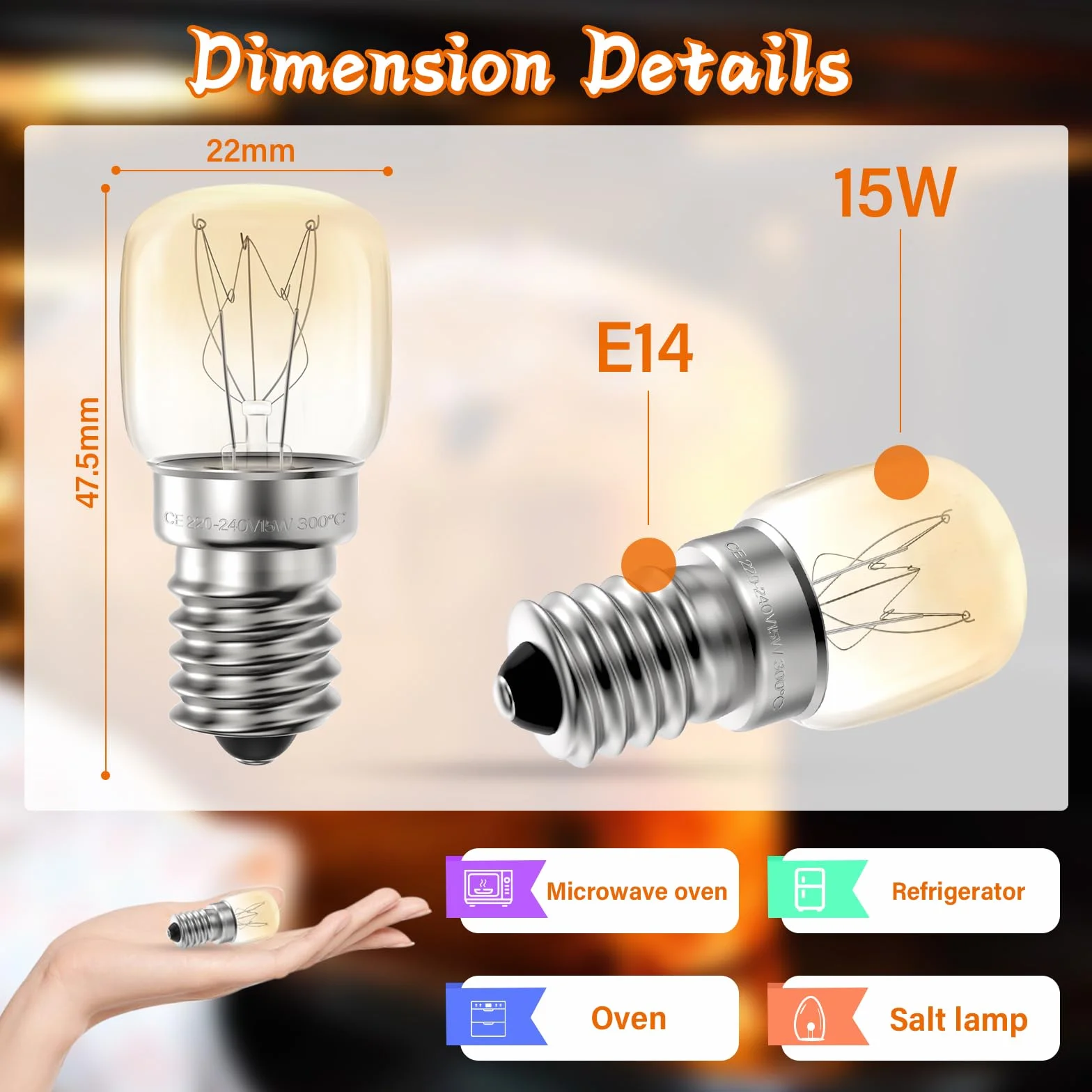 Żarówka E14 15W do piekarnika 300°C ciepła biel 2700K 85Lm 4 szt