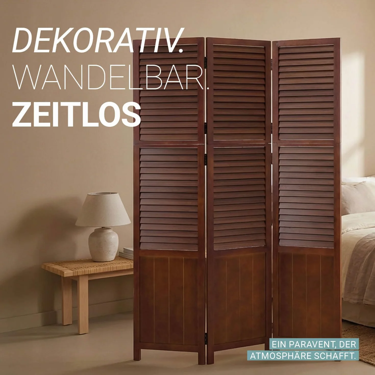 Homestyle4u 1358, parawan, ścianka działowa, do wnętrz, 3-częściowa, drewno brązowe, ścianka działowa, ochrona przed wzrokiem