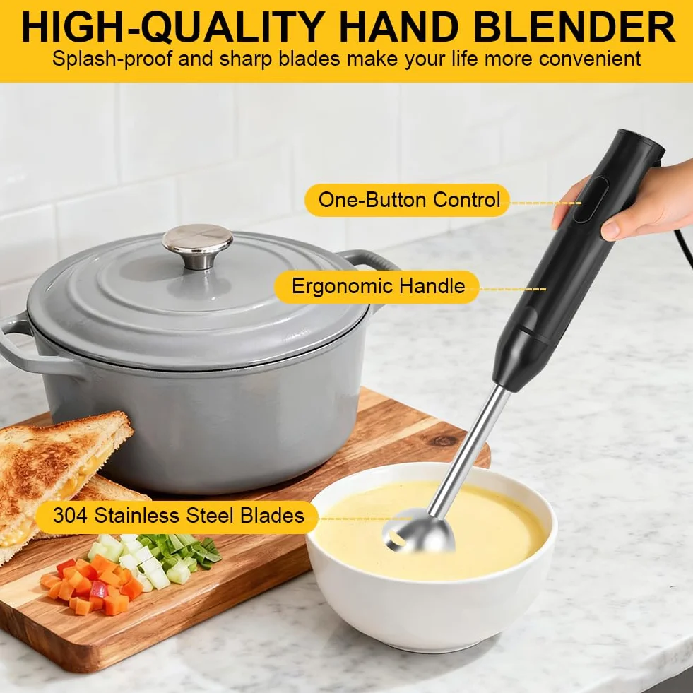 AXFEE Blender Ręczny, 400 W, Ze Stali Nierdzewnej, Elektryczny Blender Do Purierowania, Do Kuchni, Dla Niemowląt, Sałatek, Sosów, Puree