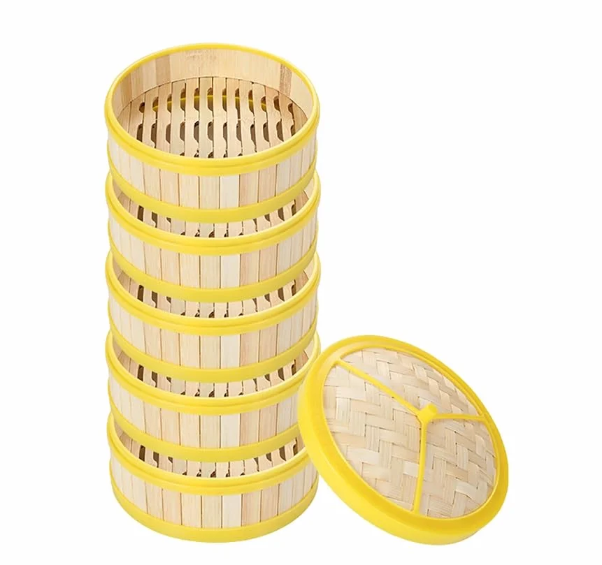 Luminexia 5-poziomowy bambusowy parowar, kuchenny bambusowy kosz do gotowania na parze, kosz do gotowania na parze z pokrywką, patelnia do gotowania na parze, naczynia kuchenne, bambusowy kuchenka