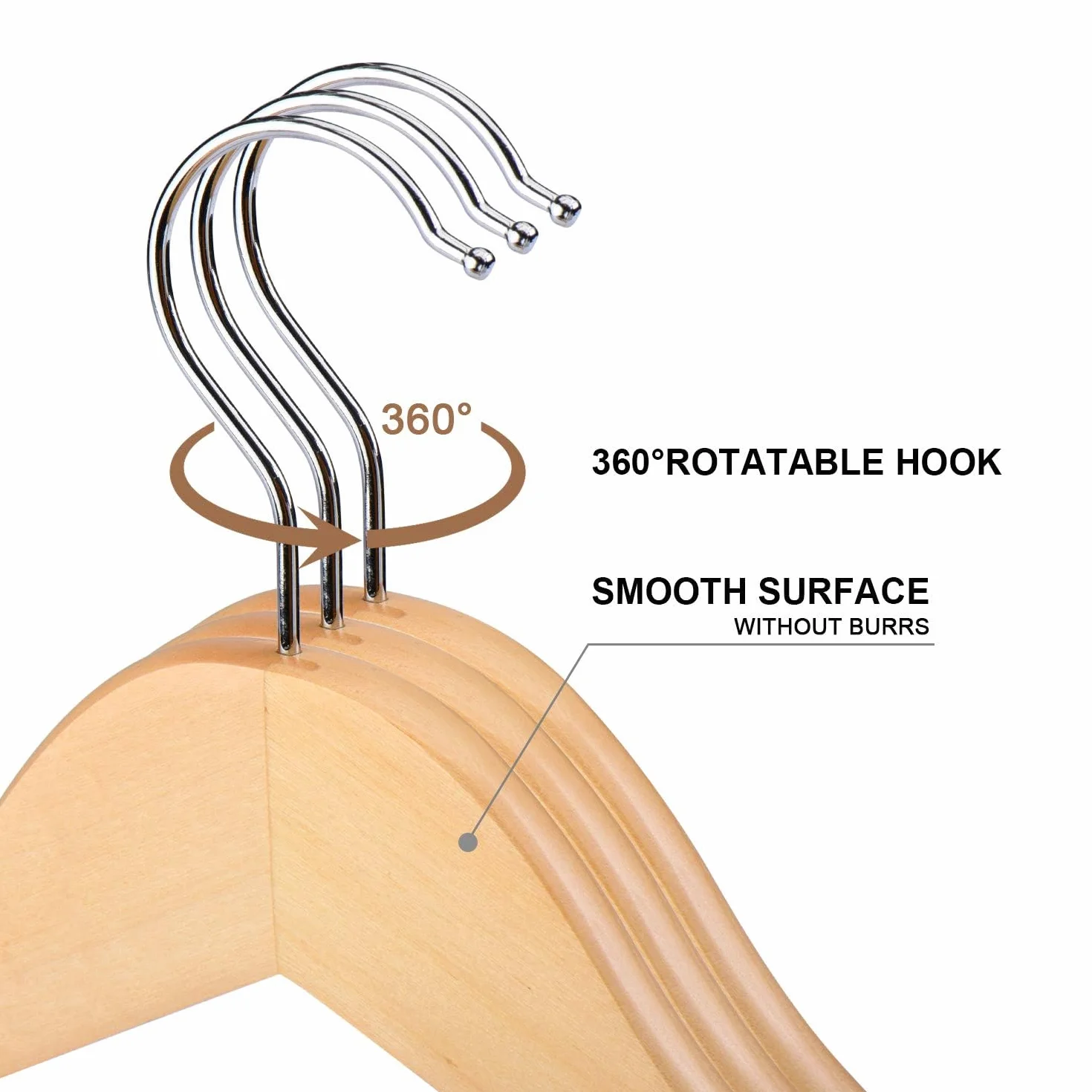 HOUSE DAY Wieszak na ubrania z naturalnego drewna 10 sztuk obrotowy 44,5 cm