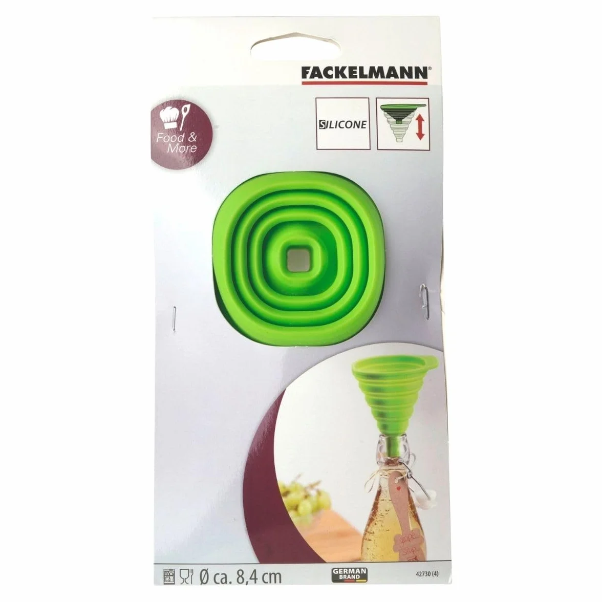 Fackelmann Food&More lejek, składany, silikon, zielony, średnica 8,5 x 3,5-10 cm